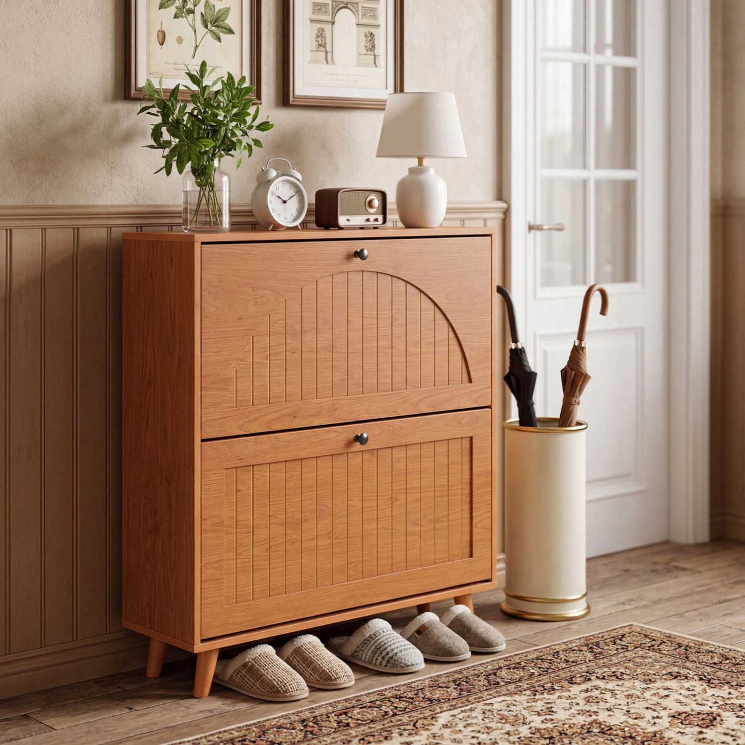 SlickBlue Entryway Shoe Organizer with 2 Flip Drawers and Storage