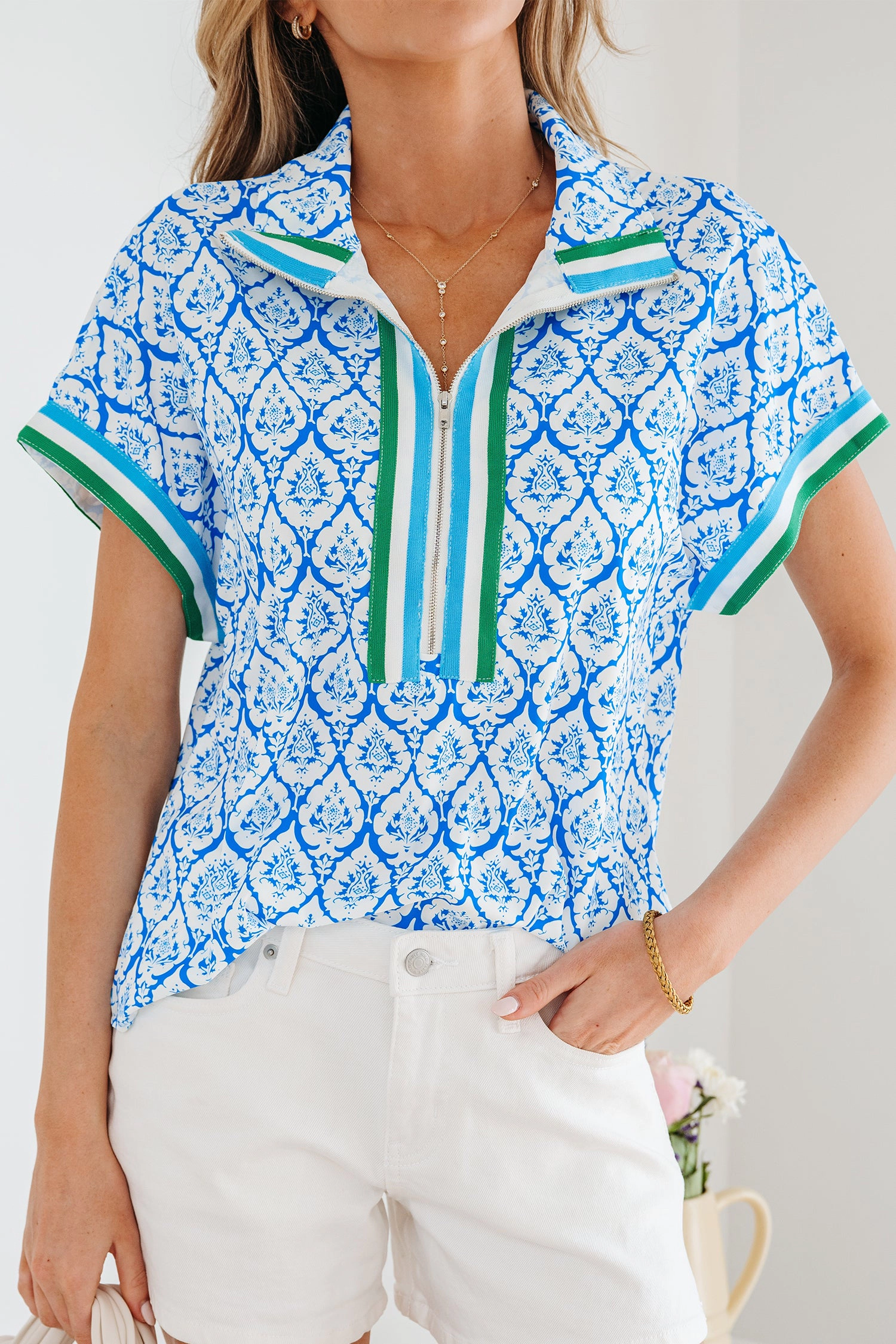 Threaded Pear Jade Sleeve Summer Blouse Top