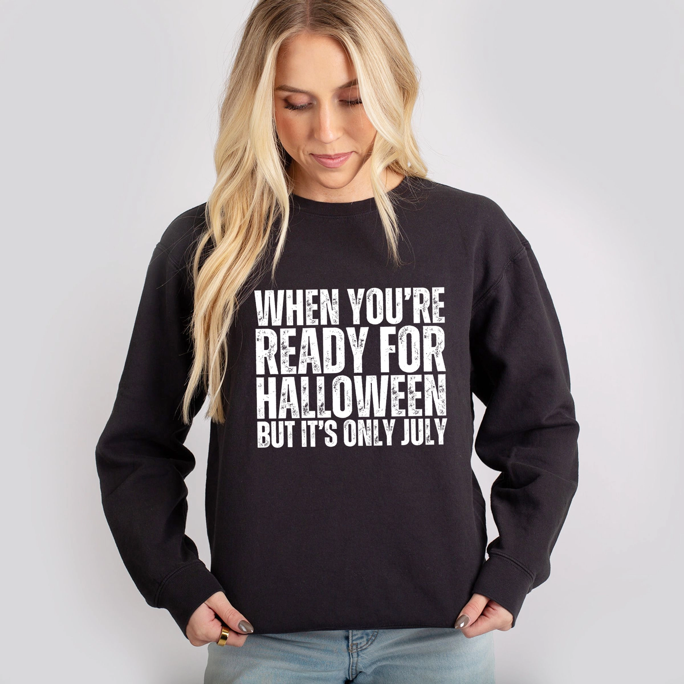 Simply Sage Market - Women's Lightweight Garment Dyed Sweatshirt When You're Ready For Halloween