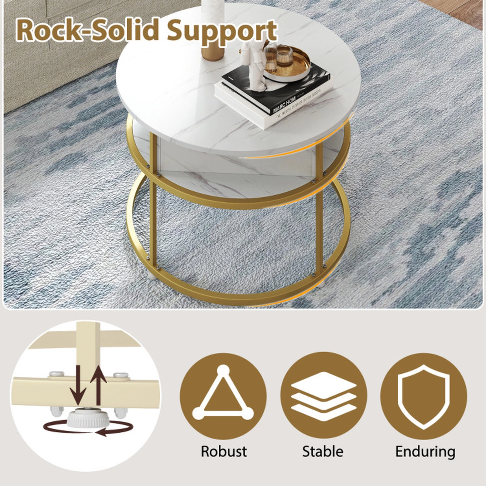 SUGIFT Round Gas Lift Top Hidden Compartment Coffee Table 31.5-in Dia 19.5-in to 25-in H 110-lb Capacity White