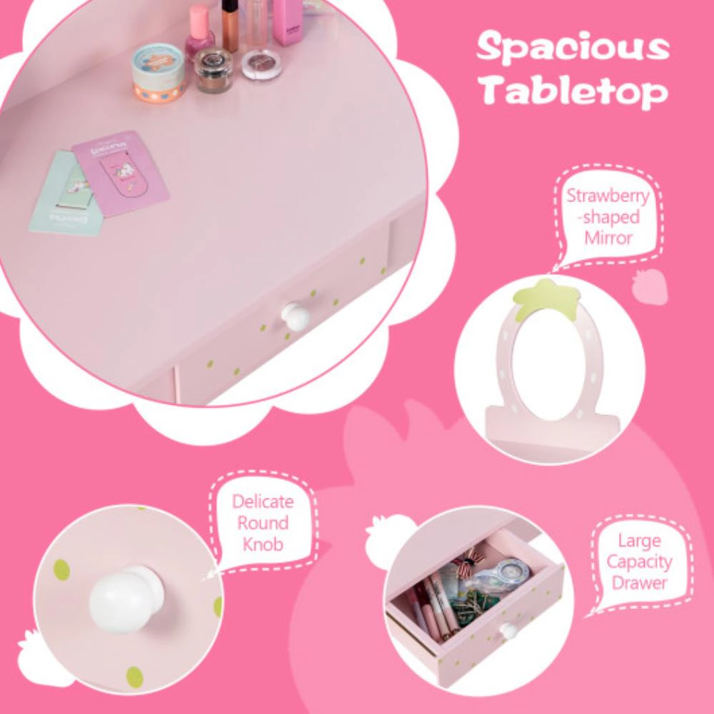 Hivvago 2-In-1 Children Vanity Table Stool Set With Mirror-Pink