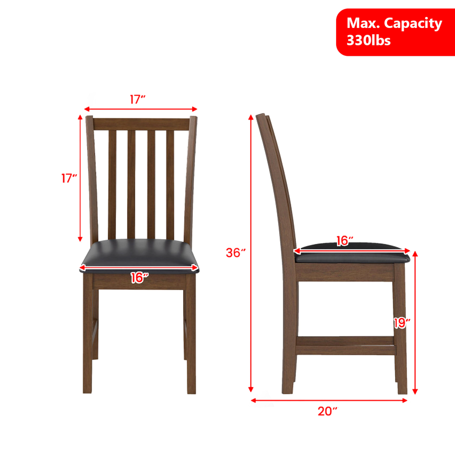 Hivvago Wooden Dining Chair Set with Padded Seats