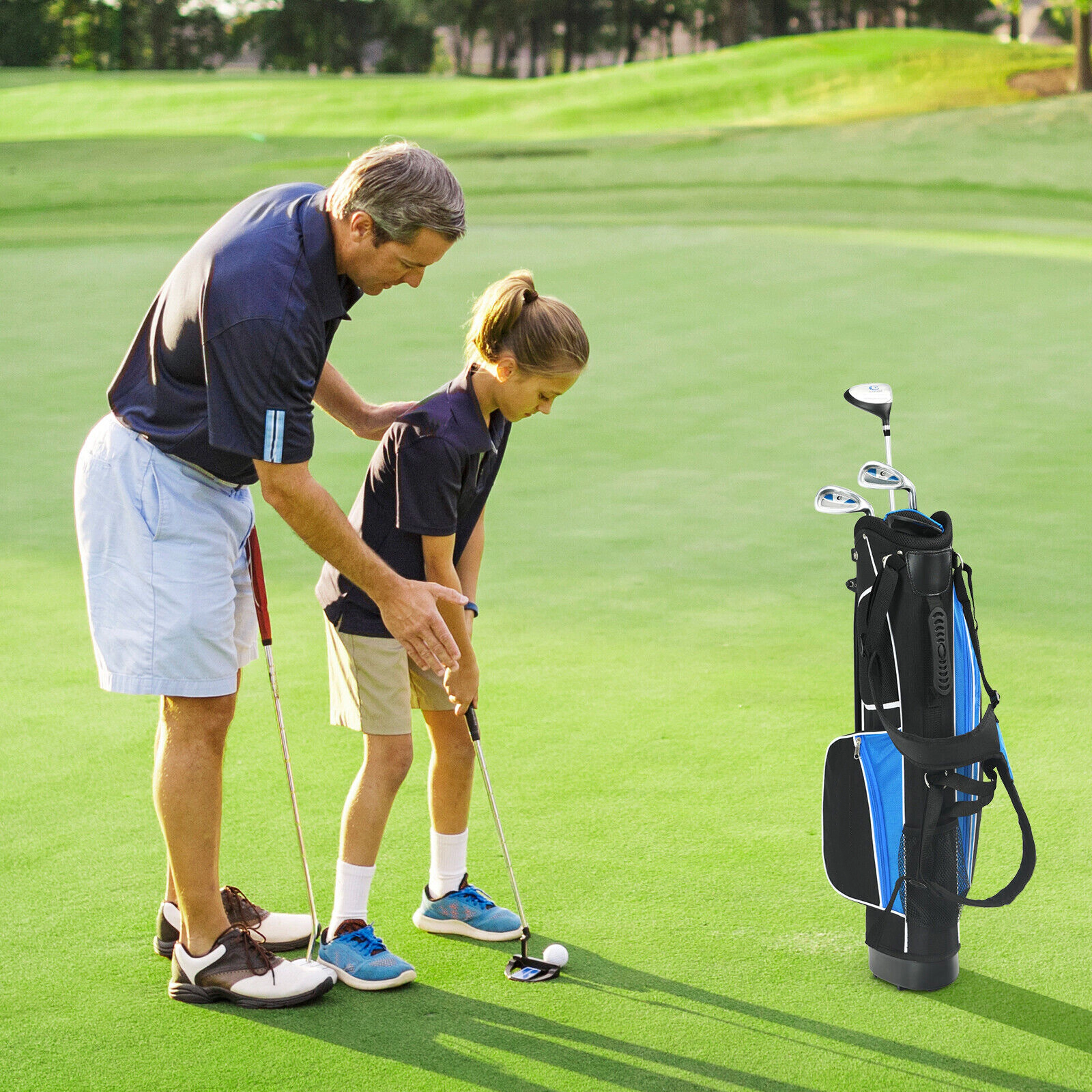 SUGIFT Blue Stand Bag and Headcover Complete Junior Golf Club Set for Ages 11-13