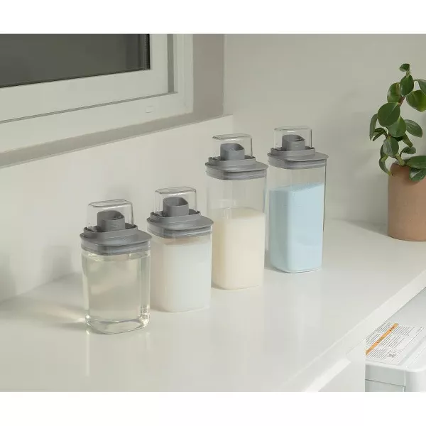 OU 34 oz Liquid Soap & Laundry Detergent Dispenser 2 Pack, Clear Airtight w/ Measuring Cap