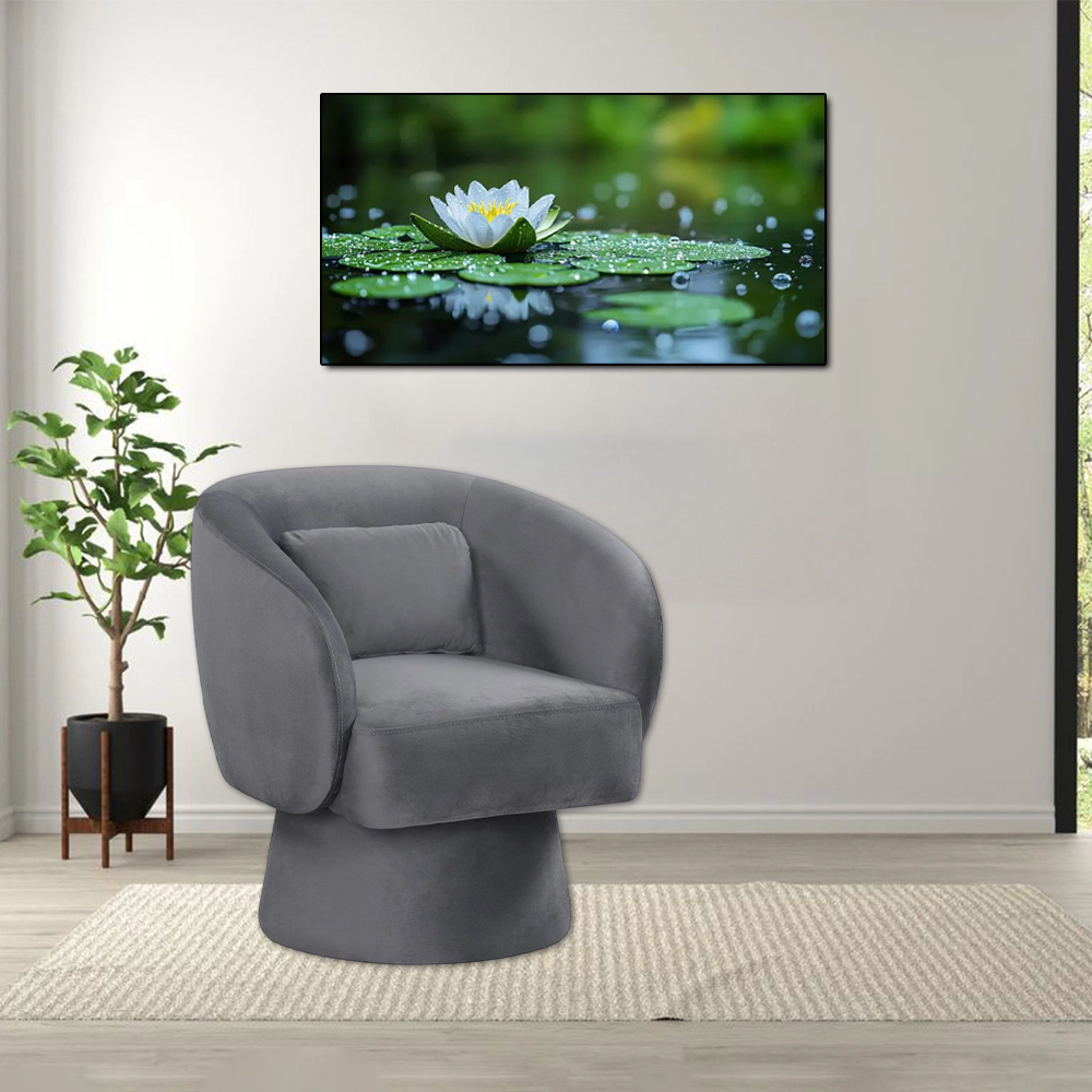 Hivvago Modern Swivel Barrel Accent Chair with Curved Backrest and Detachable Lumbar Pillow