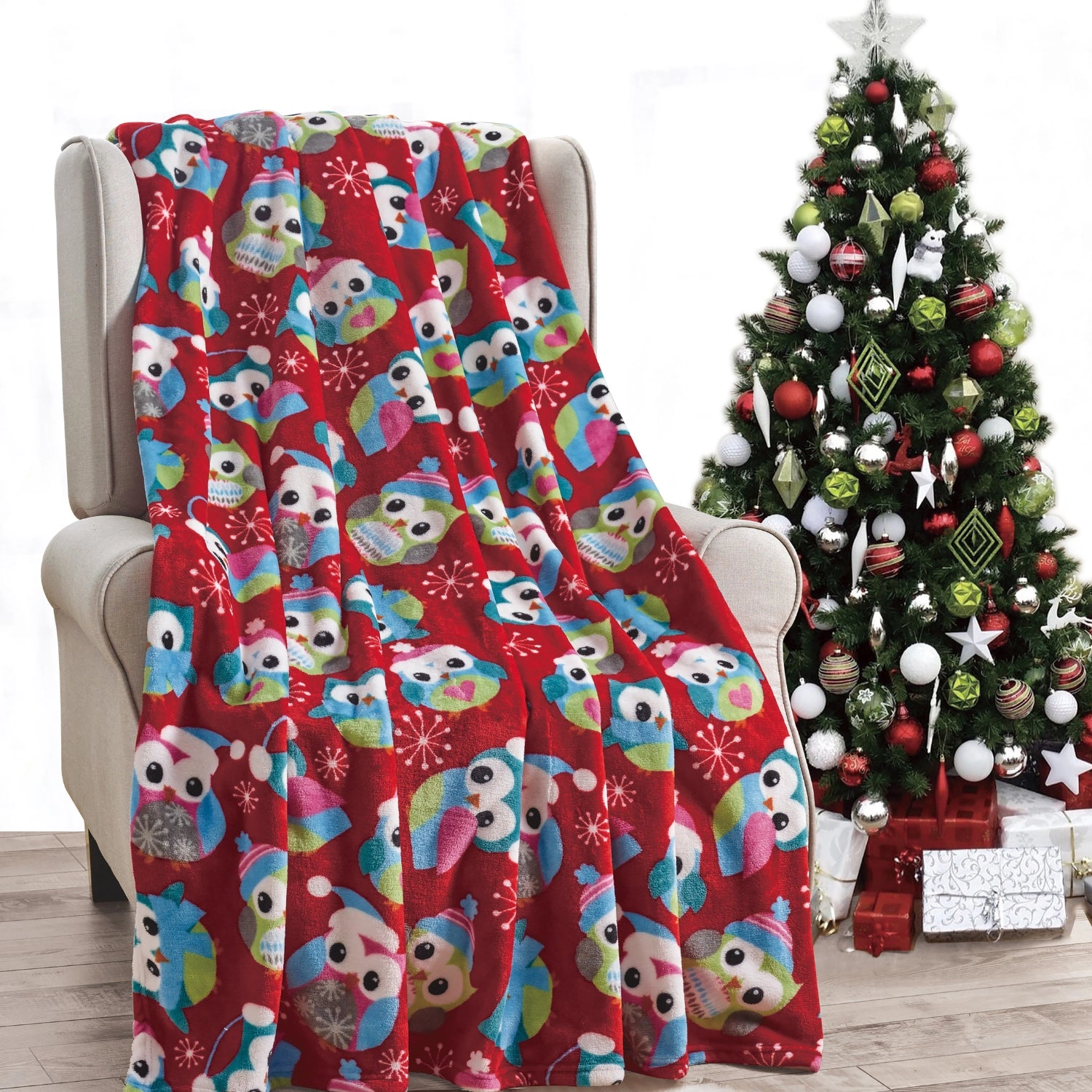 Plazatex MicroPlush Owl Printed Holiday Throw Blanket - 50x60", Multi