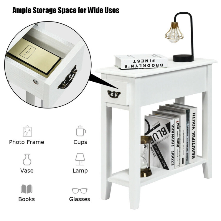 Hivvago Double-Tier Nightstands with Drawer and Open Storage Space - Set of 2
