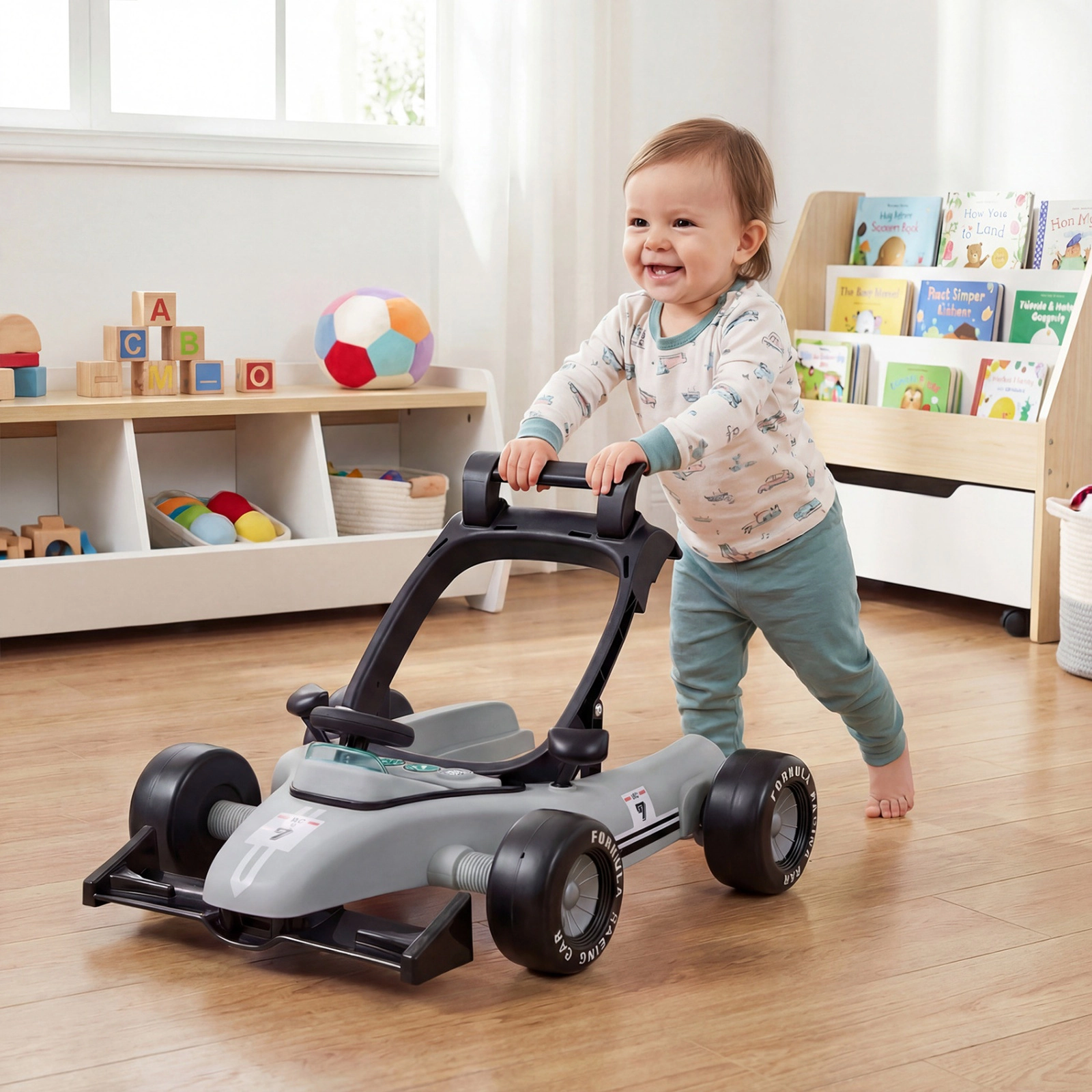 SUGIFT Gray Adjustable Height and Music Box 4-in-1 Baby Push Walker Activity Center