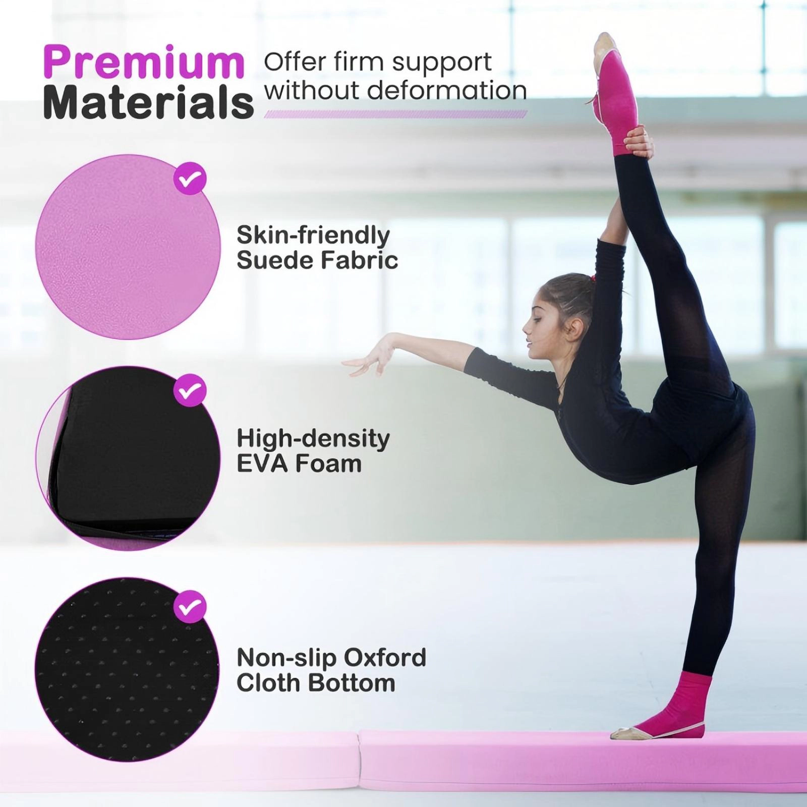 SUGIFT Purple 7-ft 160-lb Capacity Folding Gymnastics Balance Beam with Removable Suede Cover and Non-Slip Base