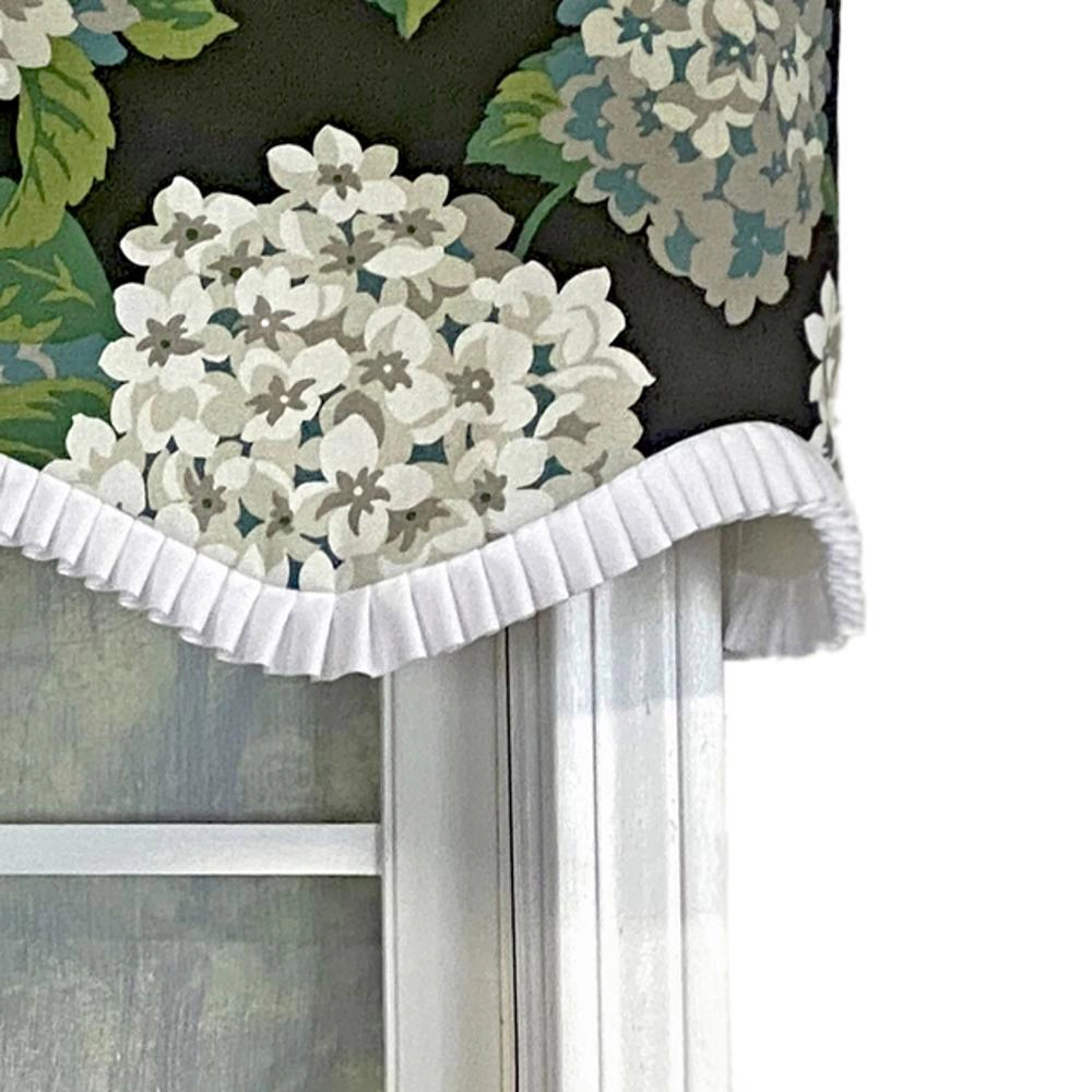 RLF Home Hydrangea Ruffled Provance valance Tuxedo Black. 3" Rod Pocket 50"W x 17"L