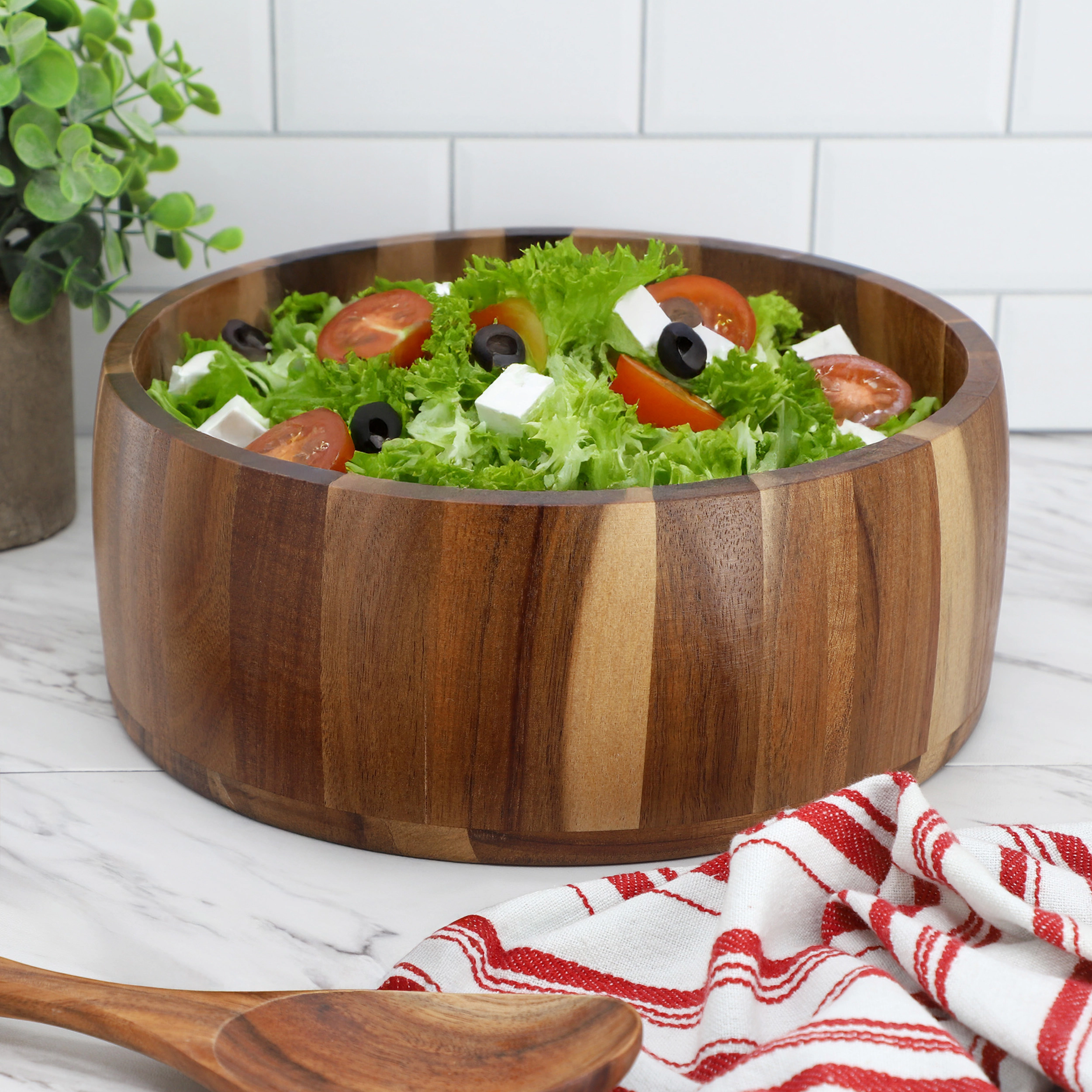 MegaChef 9.75 Inch Large Acacia Wood Salad Bowl