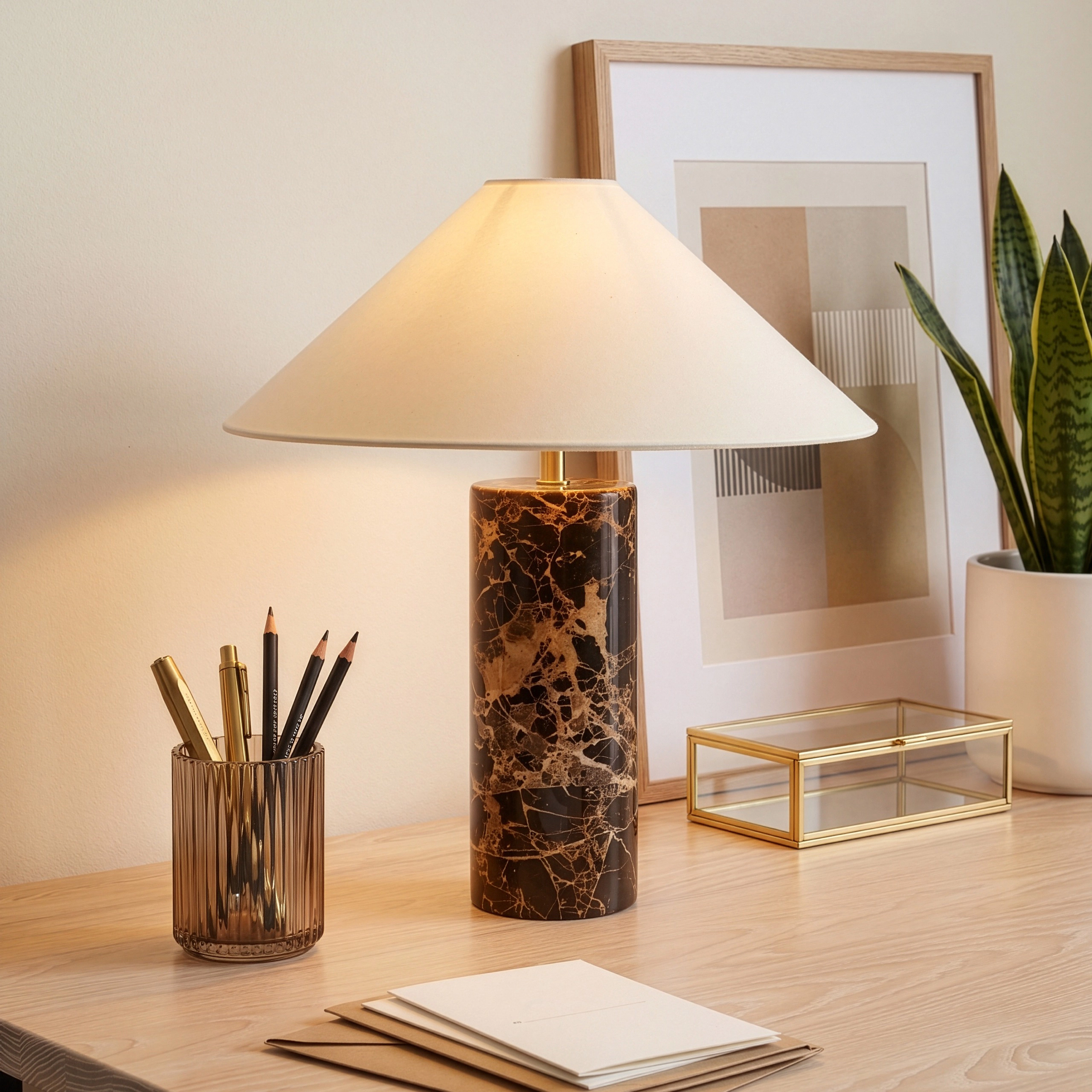 Brightech Runo Marble Travertine Table Lamp