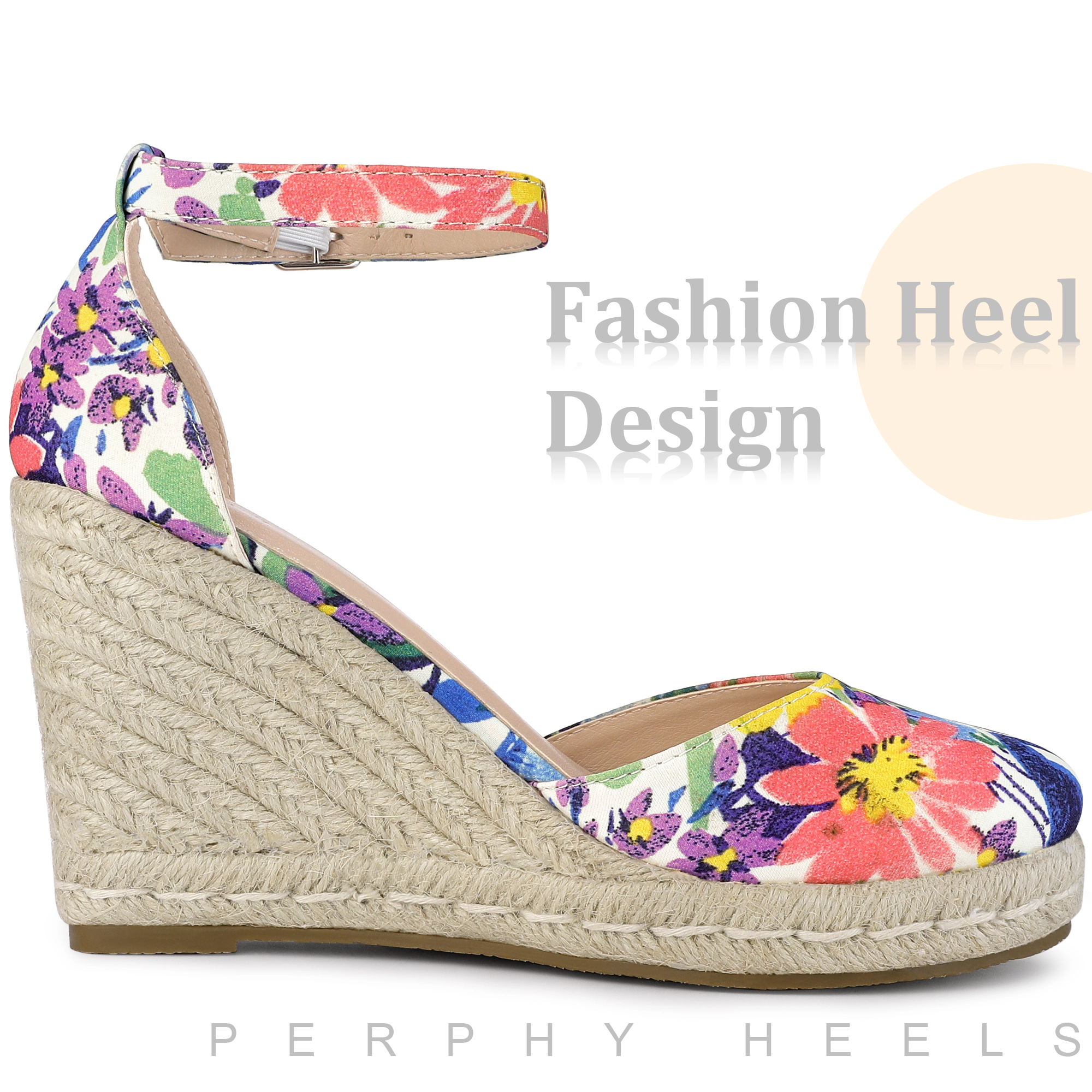 BLISSFUL STEP Women's Closed Toe Wedge Heel Ankle Strap Platform Espadrilles Sandals