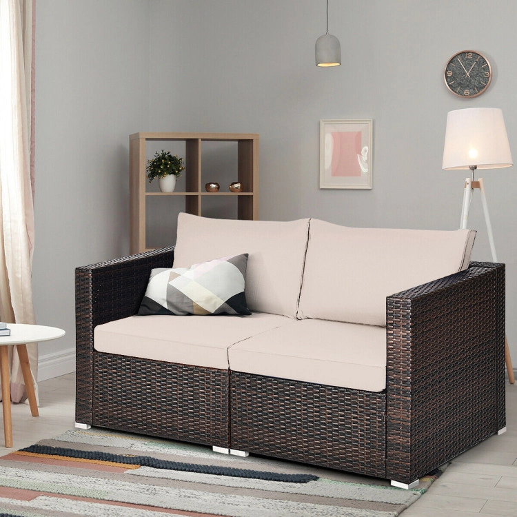 Hivvago 2 Pieces Patio Rattan Sectional Conversation Sofa Set