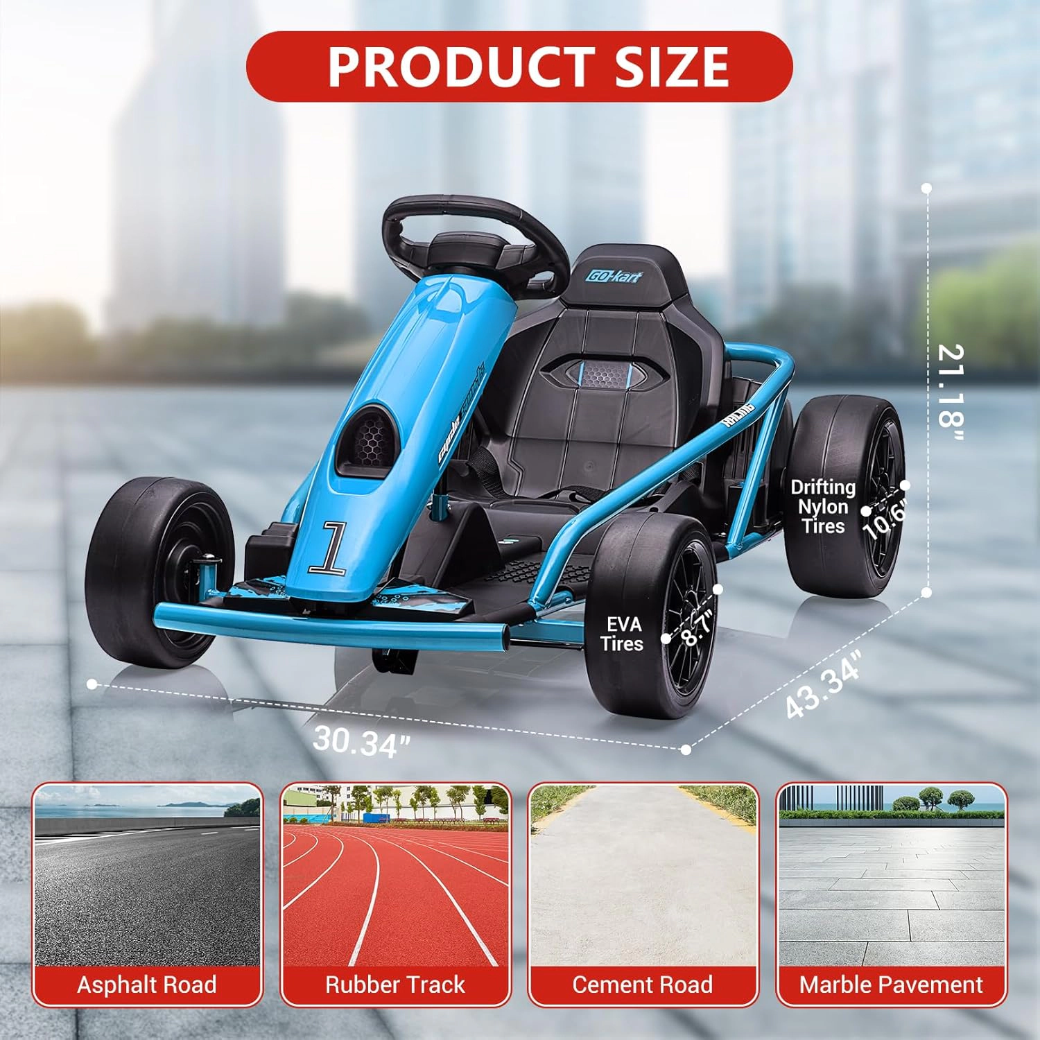 24V Electric Go Kart for Kids 8-12, Drift Car w/Dual 300W Motors, 8MPH, Music, Slow Start, Seatbelt, Racing Toy