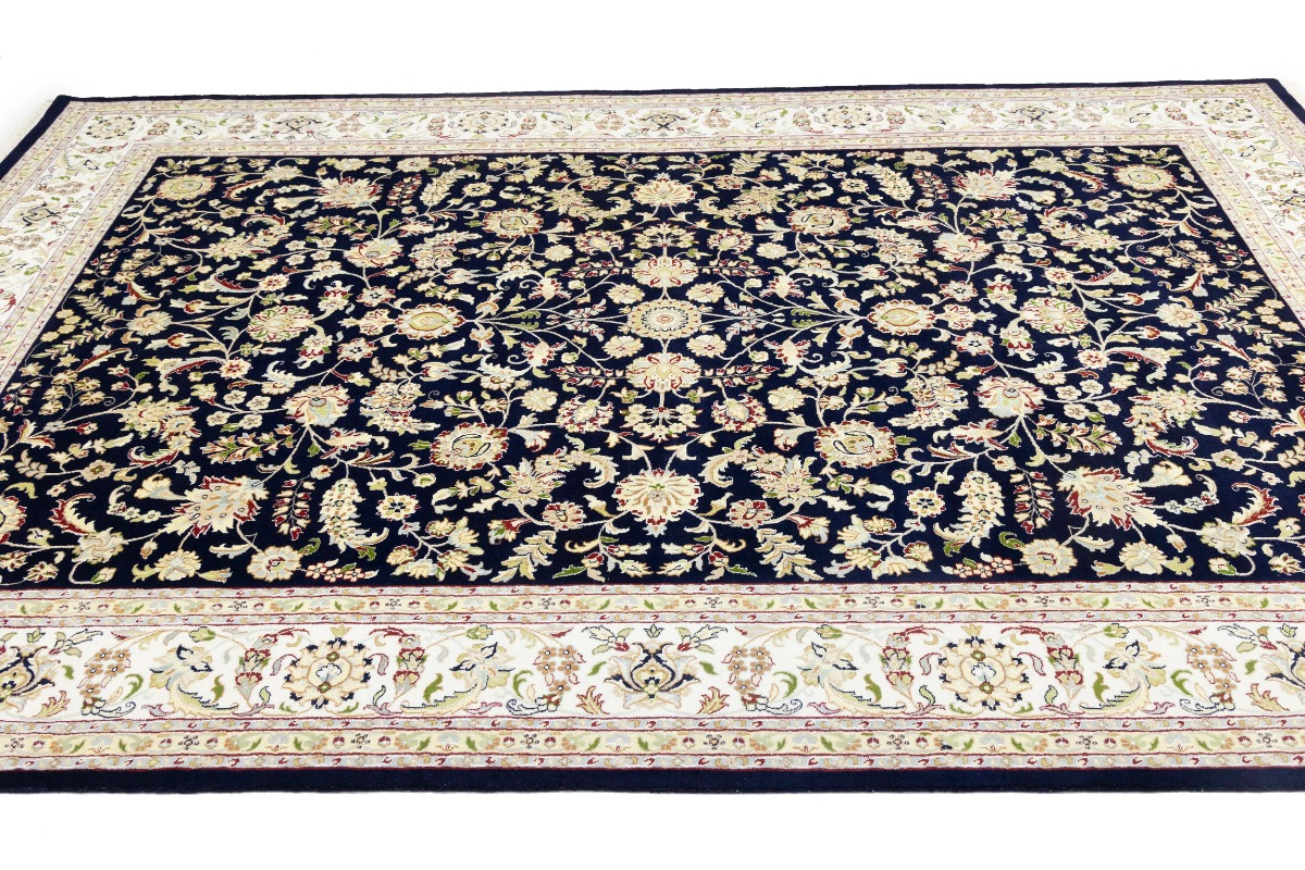 Magic Rugs 9'8 x 14'3 Dark Navy Hand Knotted Floral Indo-Nain Wool Rug