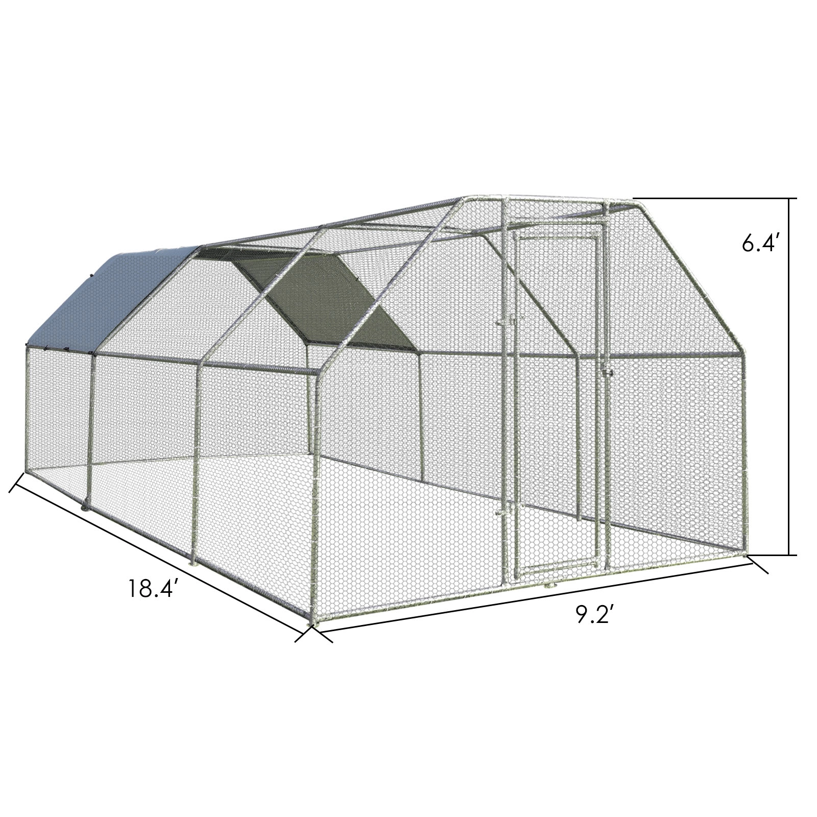 SUGIFT Silver Large Walk-In Chicken Coop Pet House with Galvanized Steel Frame 9.5-ft W 19-ft D 6-ft H