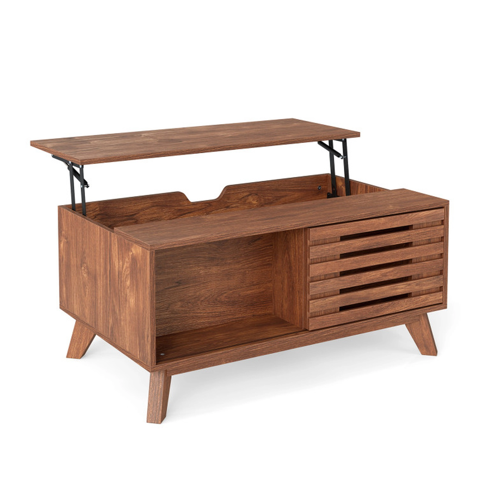 SUGIFT 35.5-in Lift Top Coffee Table with Hidden Compartment and Sliding Door 165-lb Tabletop Capacity Brown