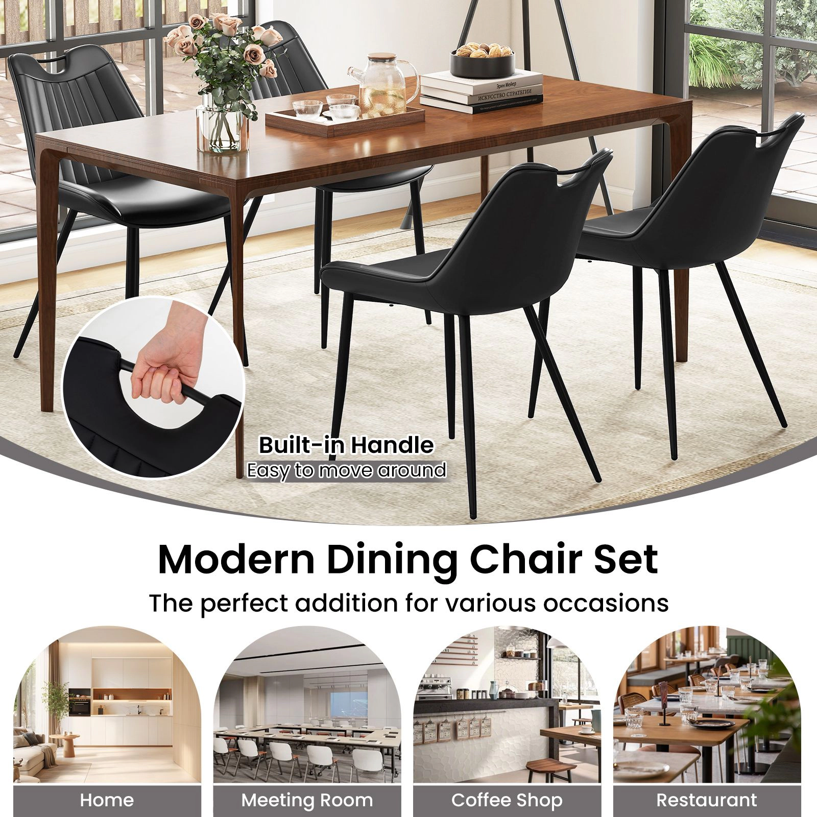 SlickBlue Unisex Set of 4 Faux Leather Dining Chairs with Metal Legs