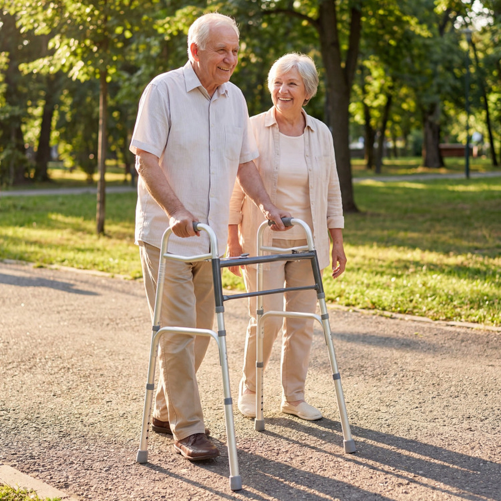 SUGIFT Lightweight 2-Button Folding Walker with 7-Level Adjustable Height 350-Lb Capacity 5.5-Lb Frame Silver