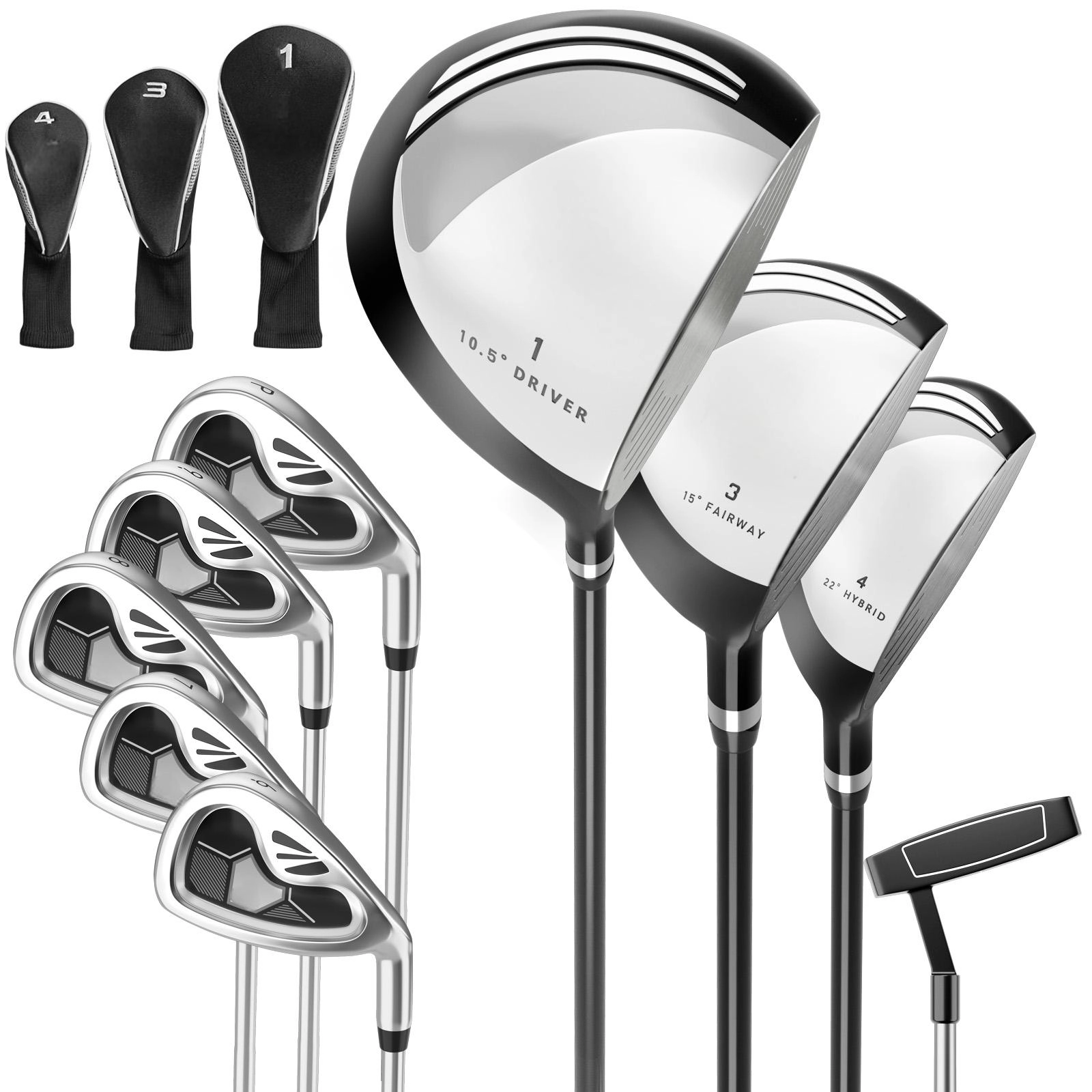 SUGIFT 9-Piece Complete Men’s Golf Club Set with Lightweight Carbon Shafts and Soft TPR Grips Gray/Navy