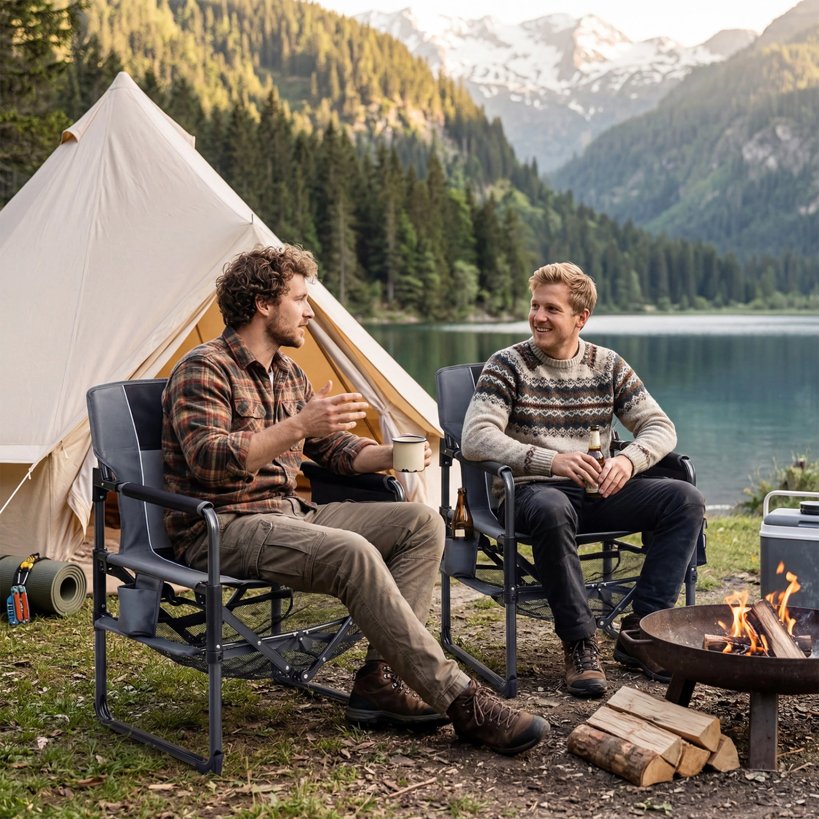 SUGIFT Set of 2 Black Camping Chairs with Cup Holder and Bottle Opener 27-in W 21.5-in D 330-lb Seat Capacity