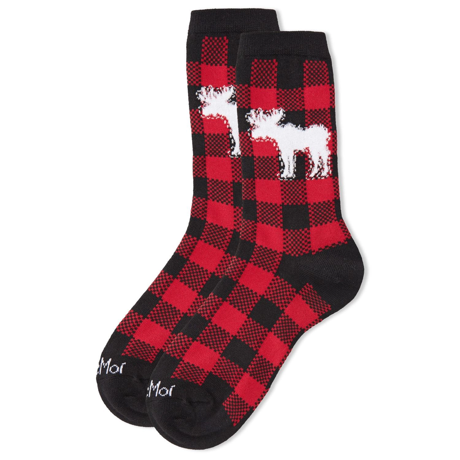 MeMoi Buffalo Plaid Moose Holiday Crew Socks