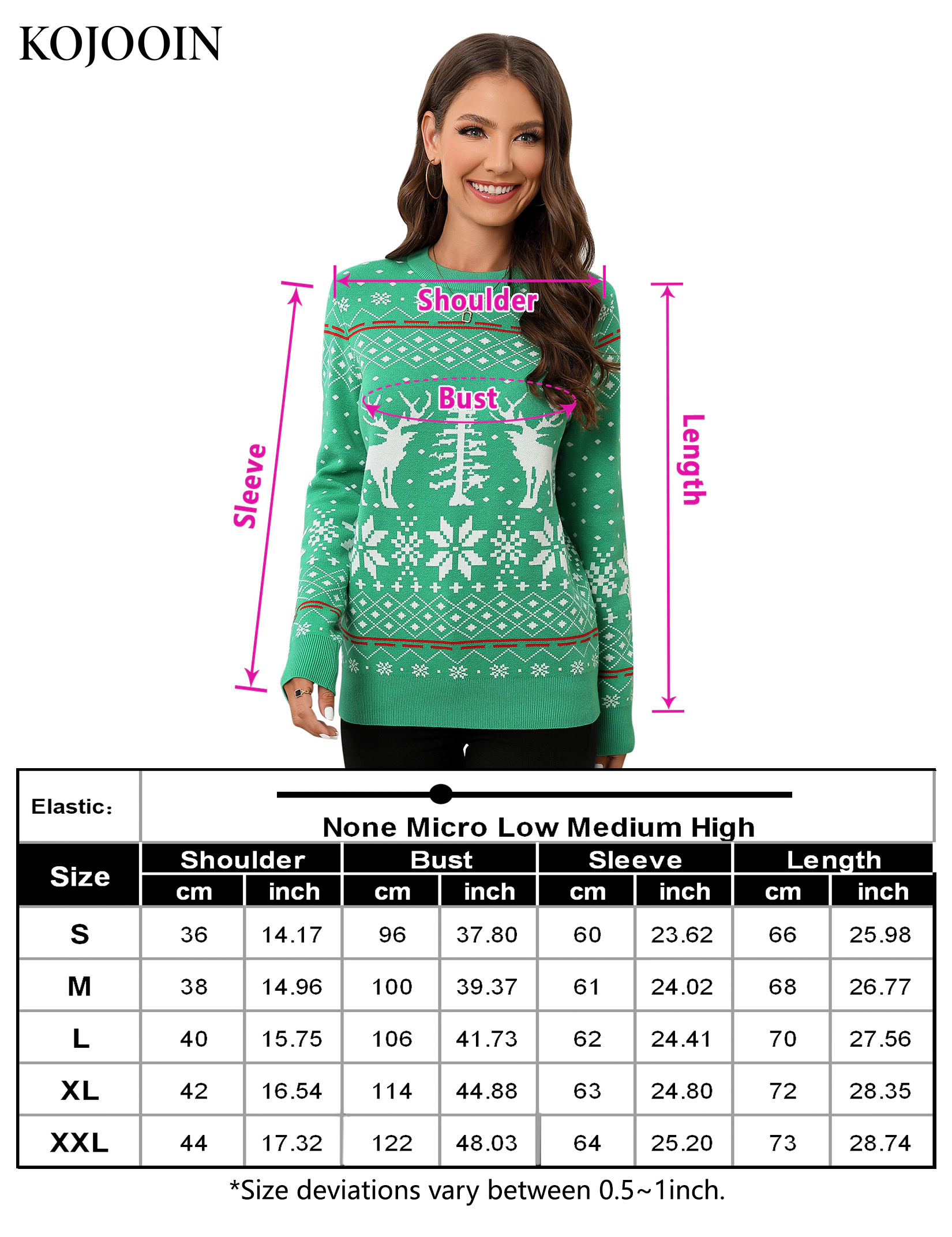 KOJOOIN Women Christmas Sweater Crew Neck Reindeer Fair Isle Snowflake Heart Pattern Holiday Knit Pullover