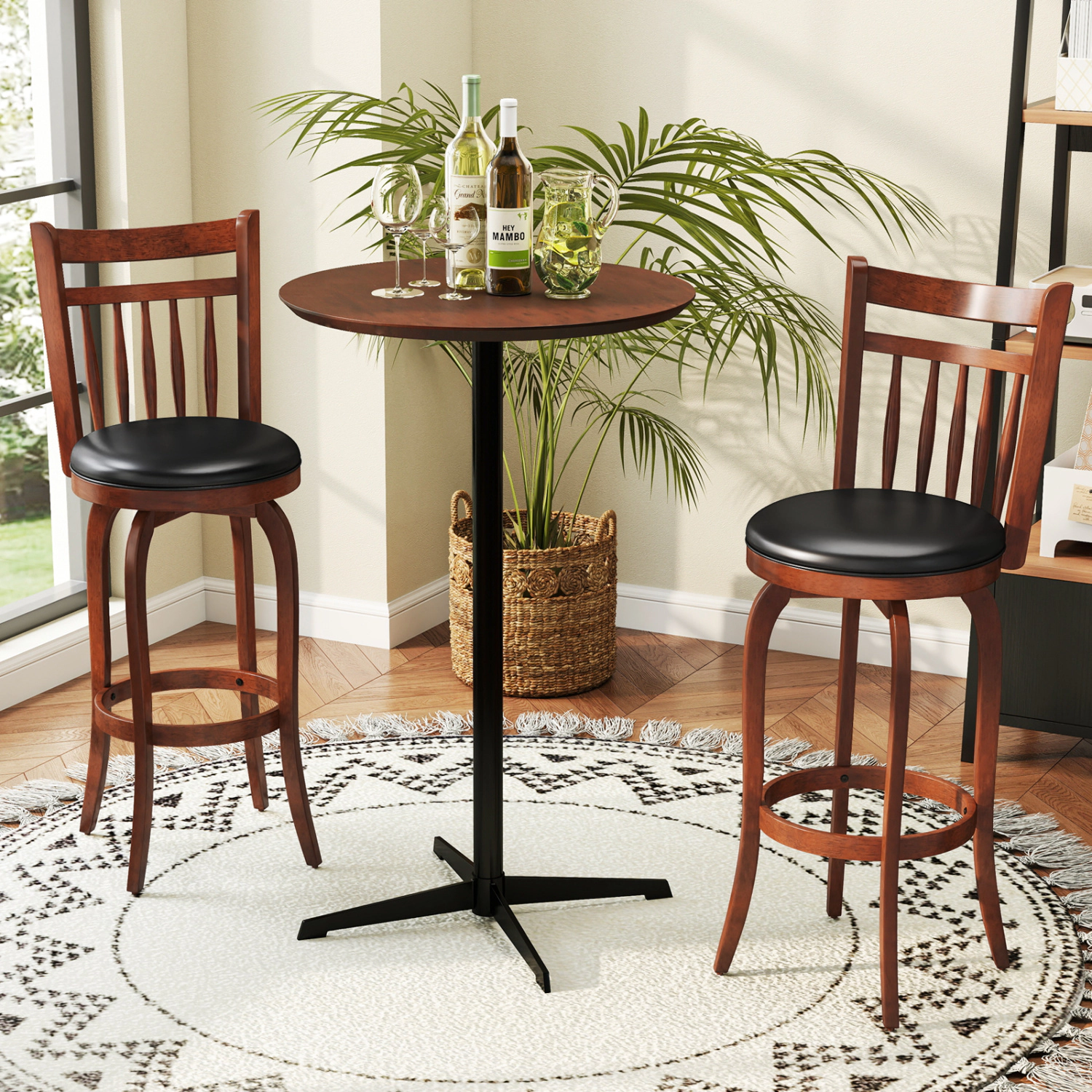 LJG Swivel Bar Stools Set of 2 Counter Height Faux Leather Upholstered Barstools