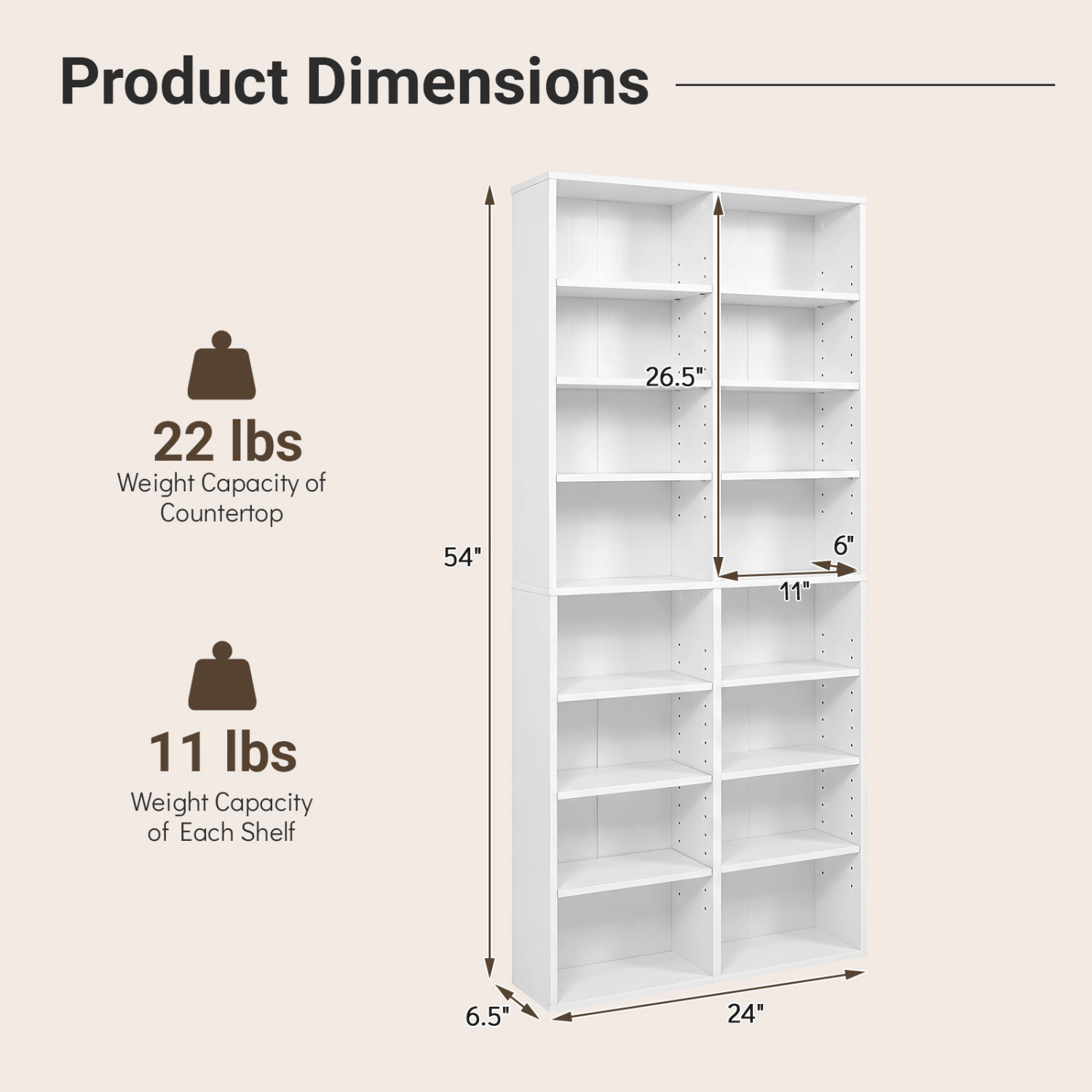 LJG 16 Compartment CD Storage Unit 54" Freestanding Open Display Shelf with 12 Removable Shelves