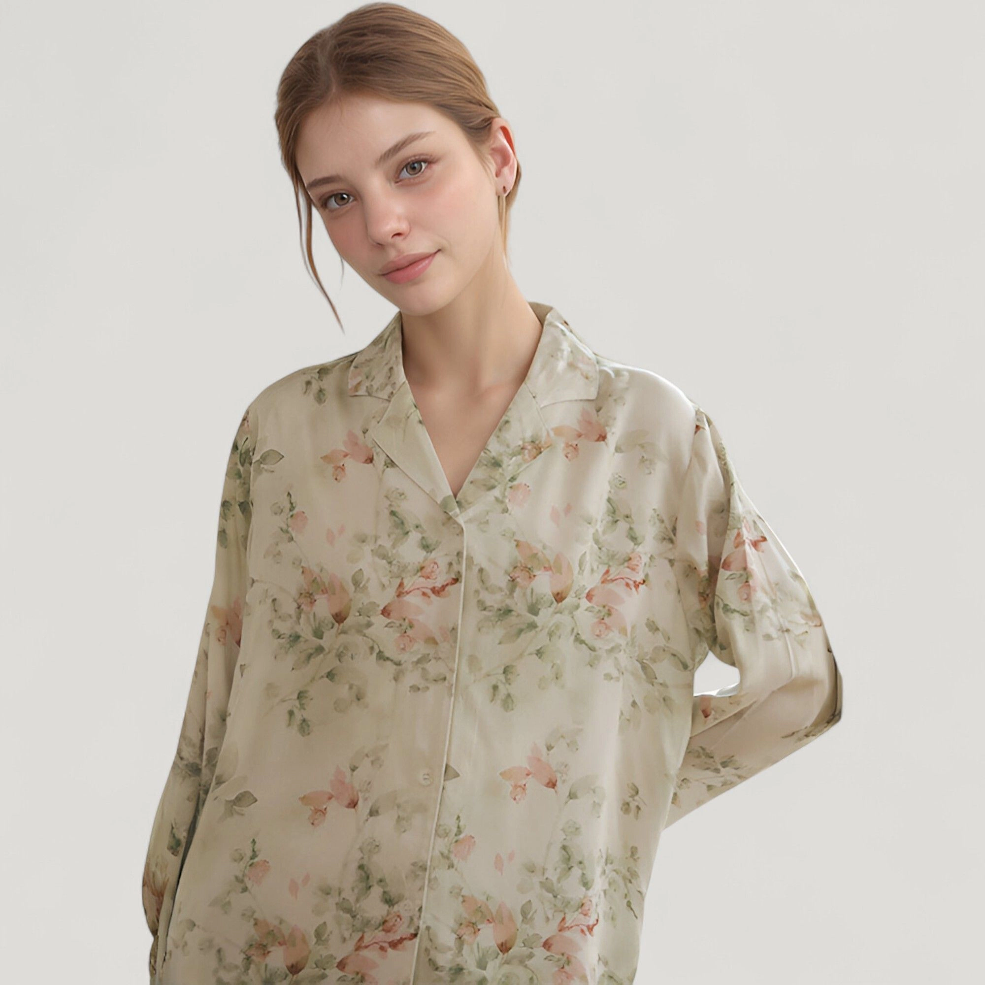 Anna-Kaci Women's Woven Floral Long Sleeve Button Down Pajama Set with Wide Leg Pants and Relaxed Fit