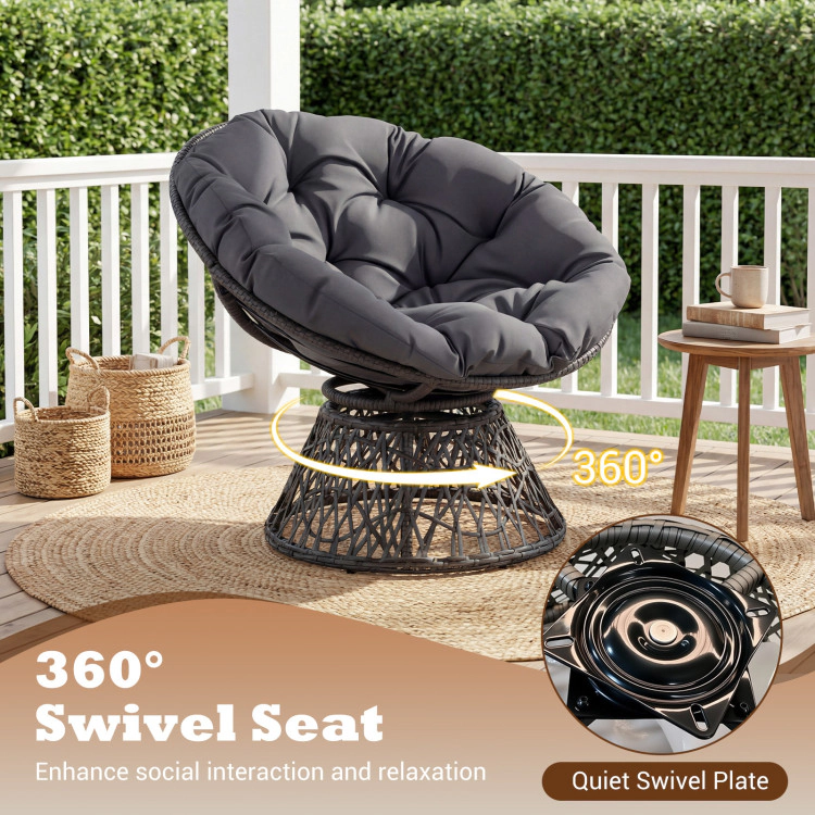 Hivvago Swivel Papasan Chair Round Wicker Lounge With Thick Cushion