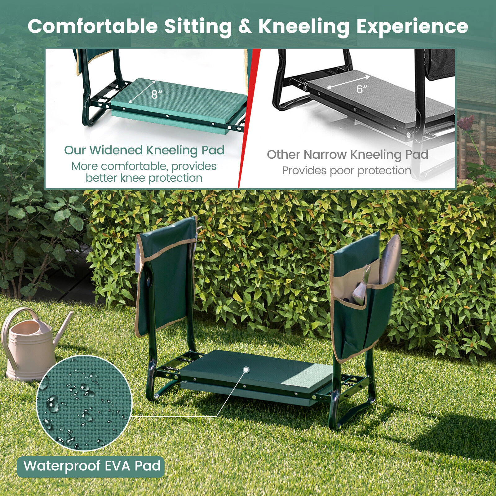 SUGIFT Folding 2-in-1 Garden Kneeler and Seat Bench 16 x 6-in EVA Foam Cushion 260-lb Capacity 23 x 11 x 20-in Green