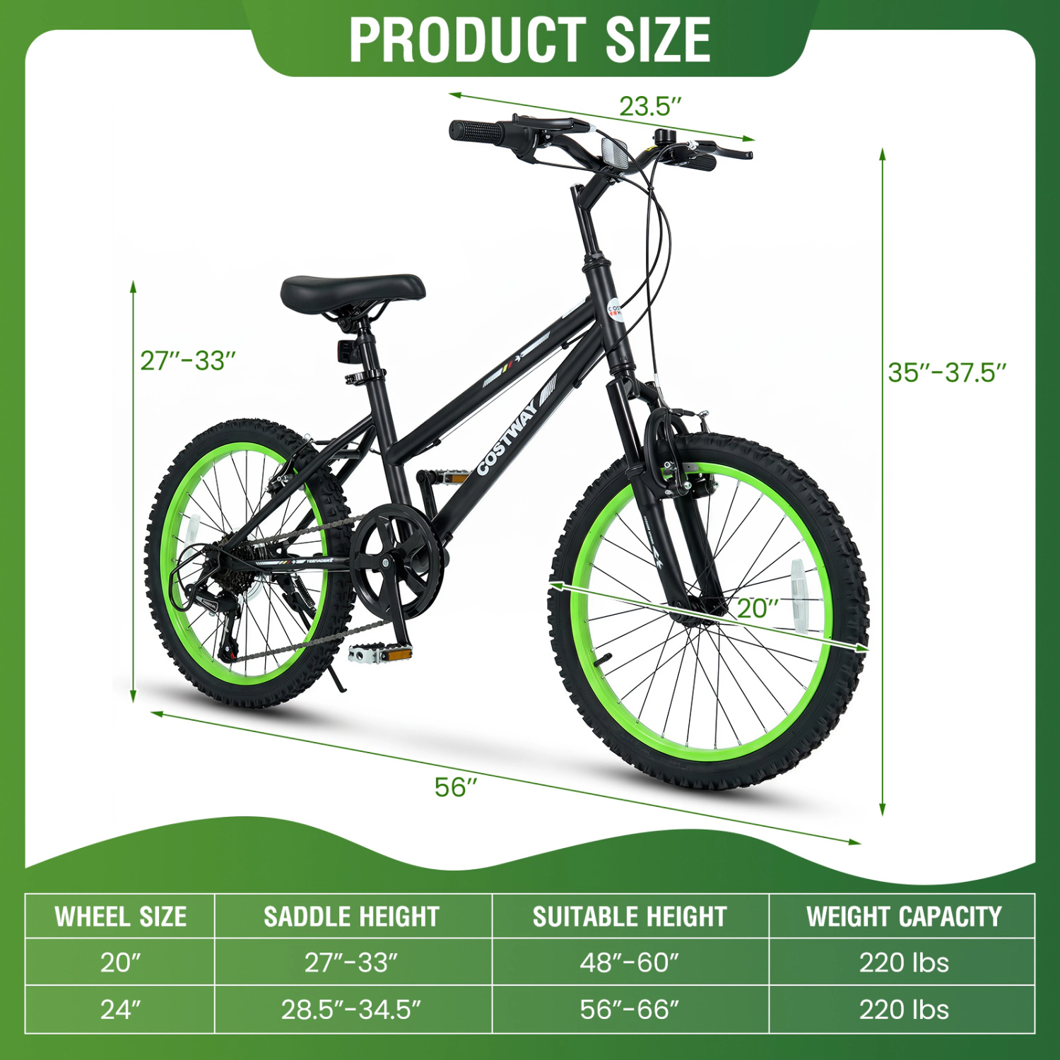 LJG 20 Inch Kids Mountain Bike with Adjustable Seat