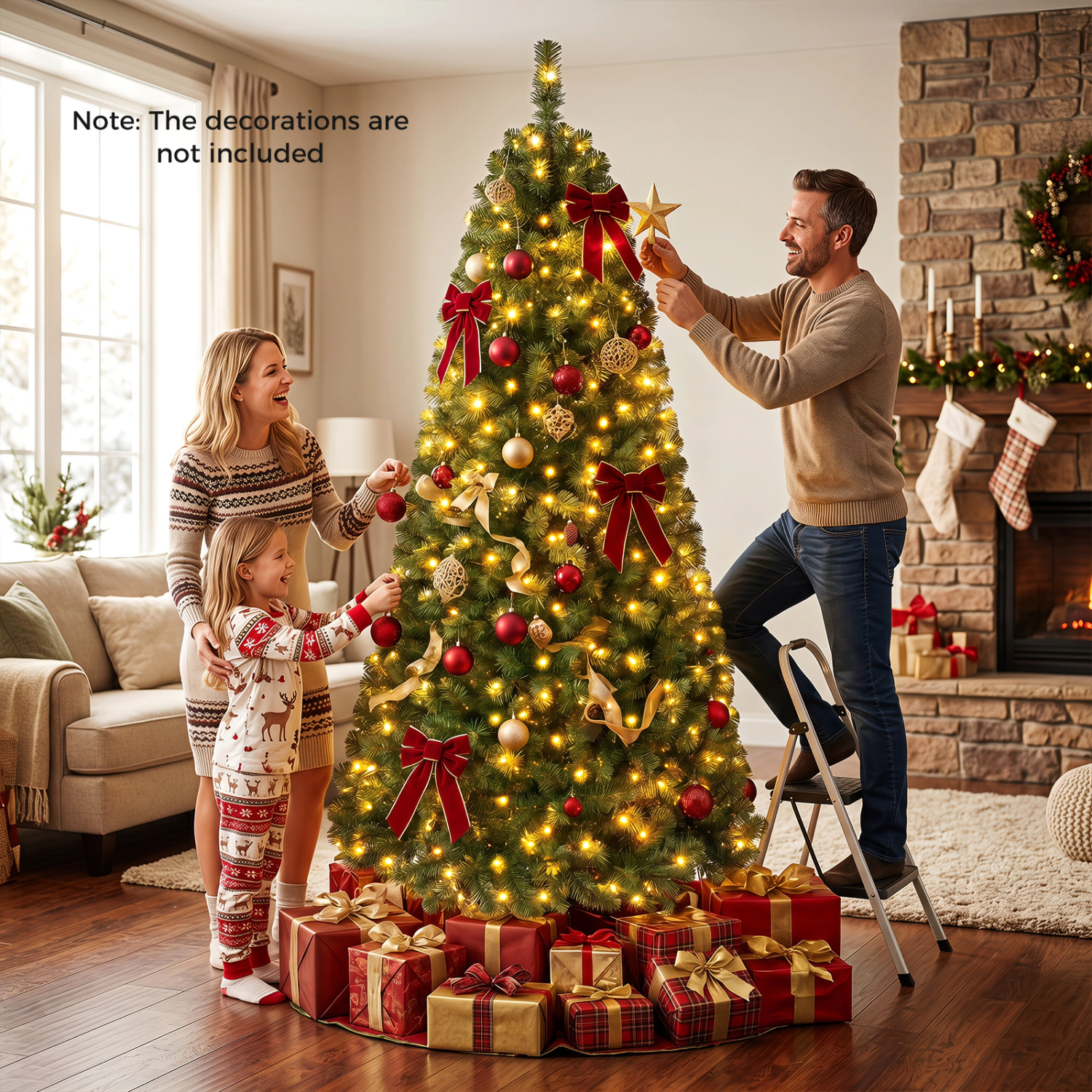 LJG Pre-Lit Green Artificial Christmas Tree with Full Branch Tips