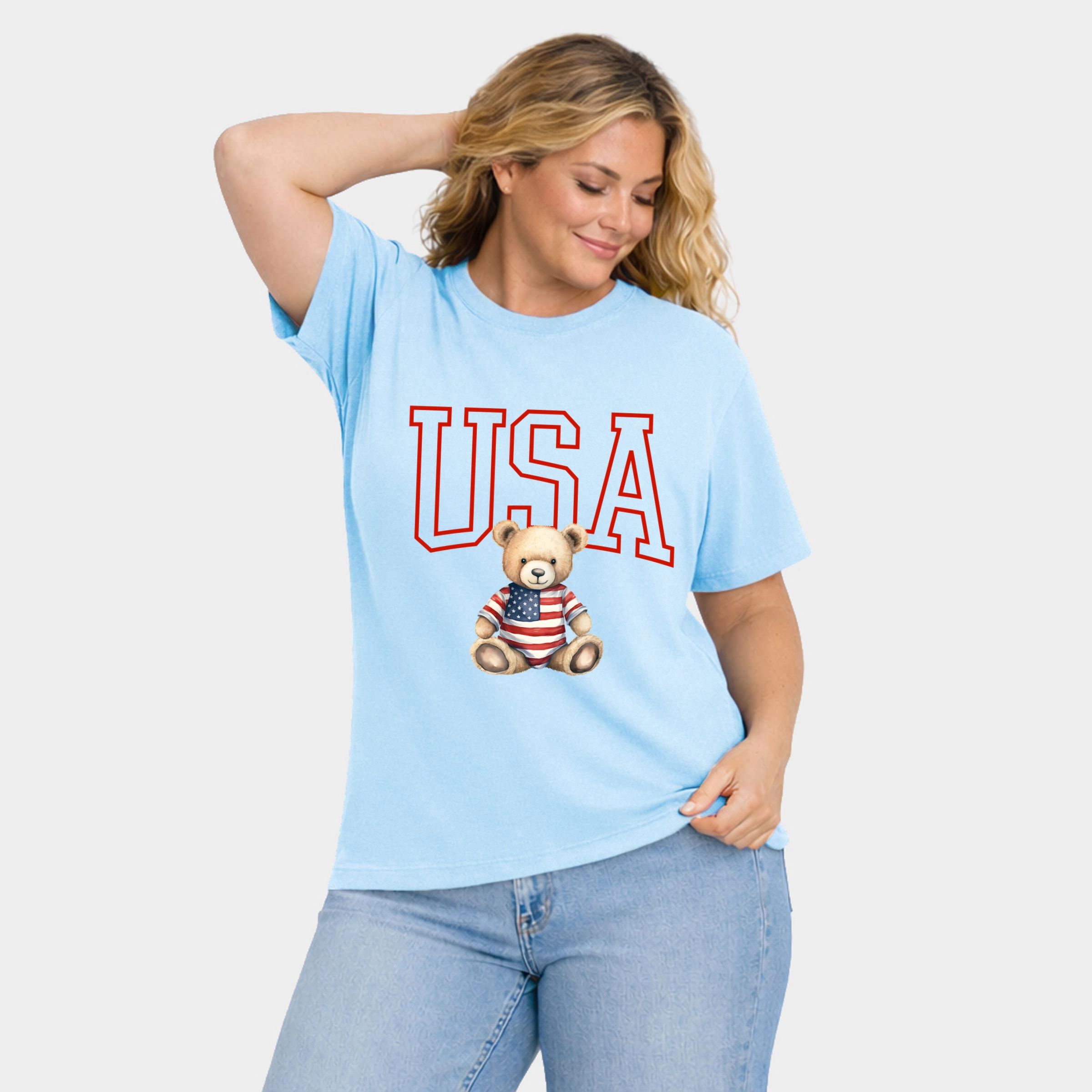 Simply Sage Market - USA Bear Women's Plus Sized Garment Dyed Graphic T-Shirt