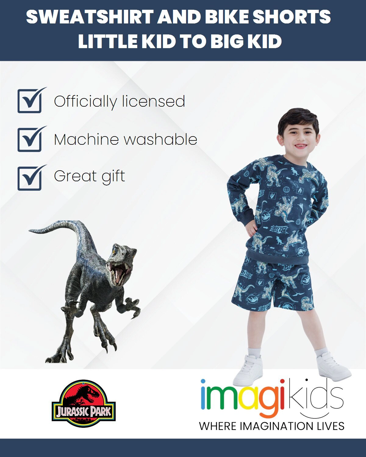 Jurassic World Park T-Rex Boys' 2-Piece Sweatshirt and Shorts Set