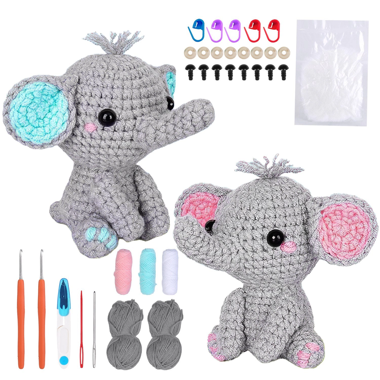 GBruno Beginner Crochet Kit With 2 Elephant Patterns
