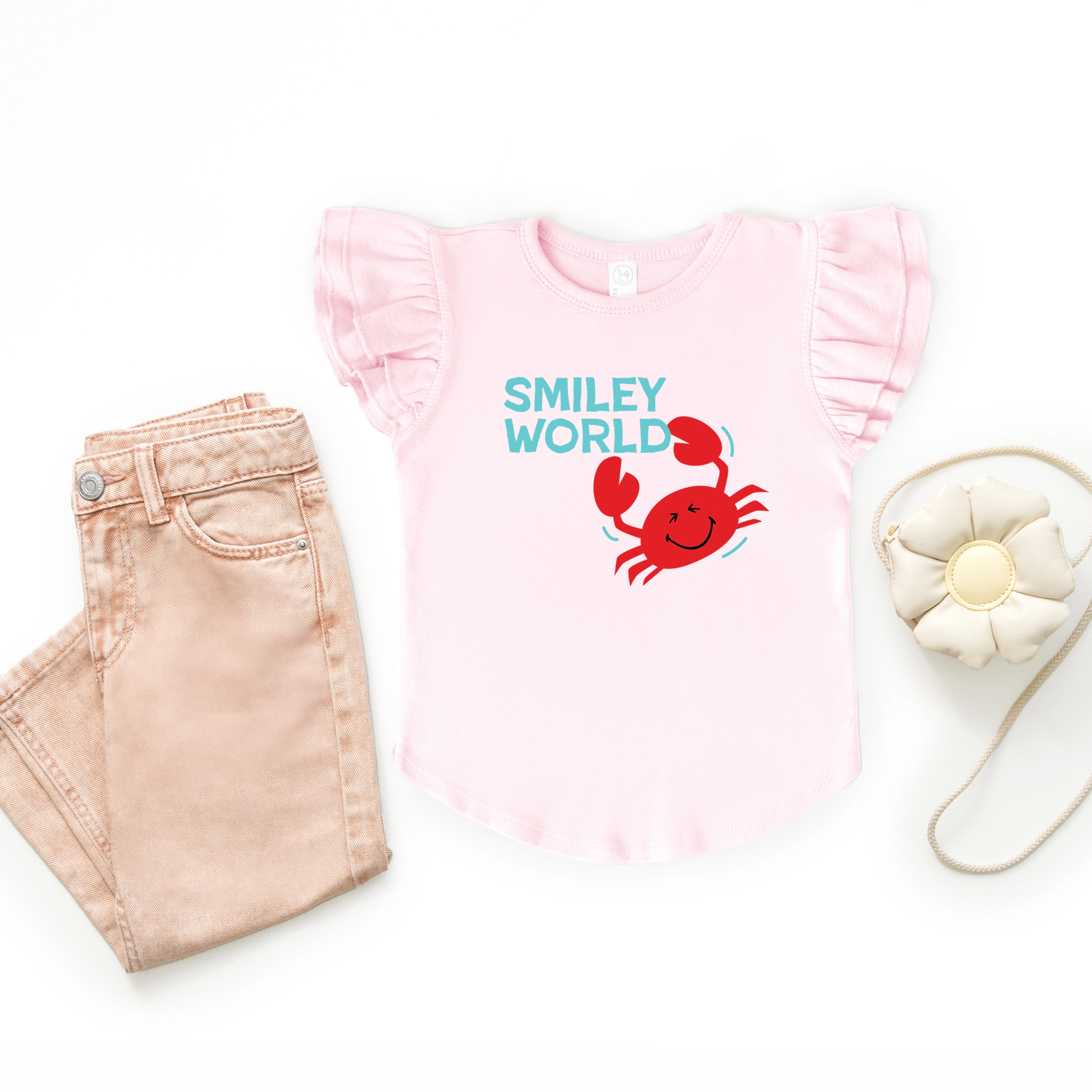 The Juniper Shop - Girl's Flutter Sleeve Graphic T-Shirt SmileyWorld Crabby