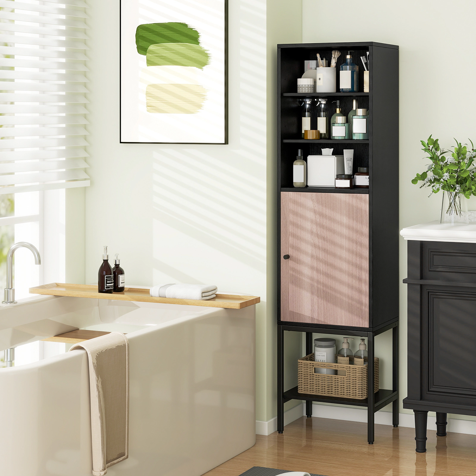 SlickBlue Tall Storage Cabinet with Adjustable Shelves, Doors & Legs
