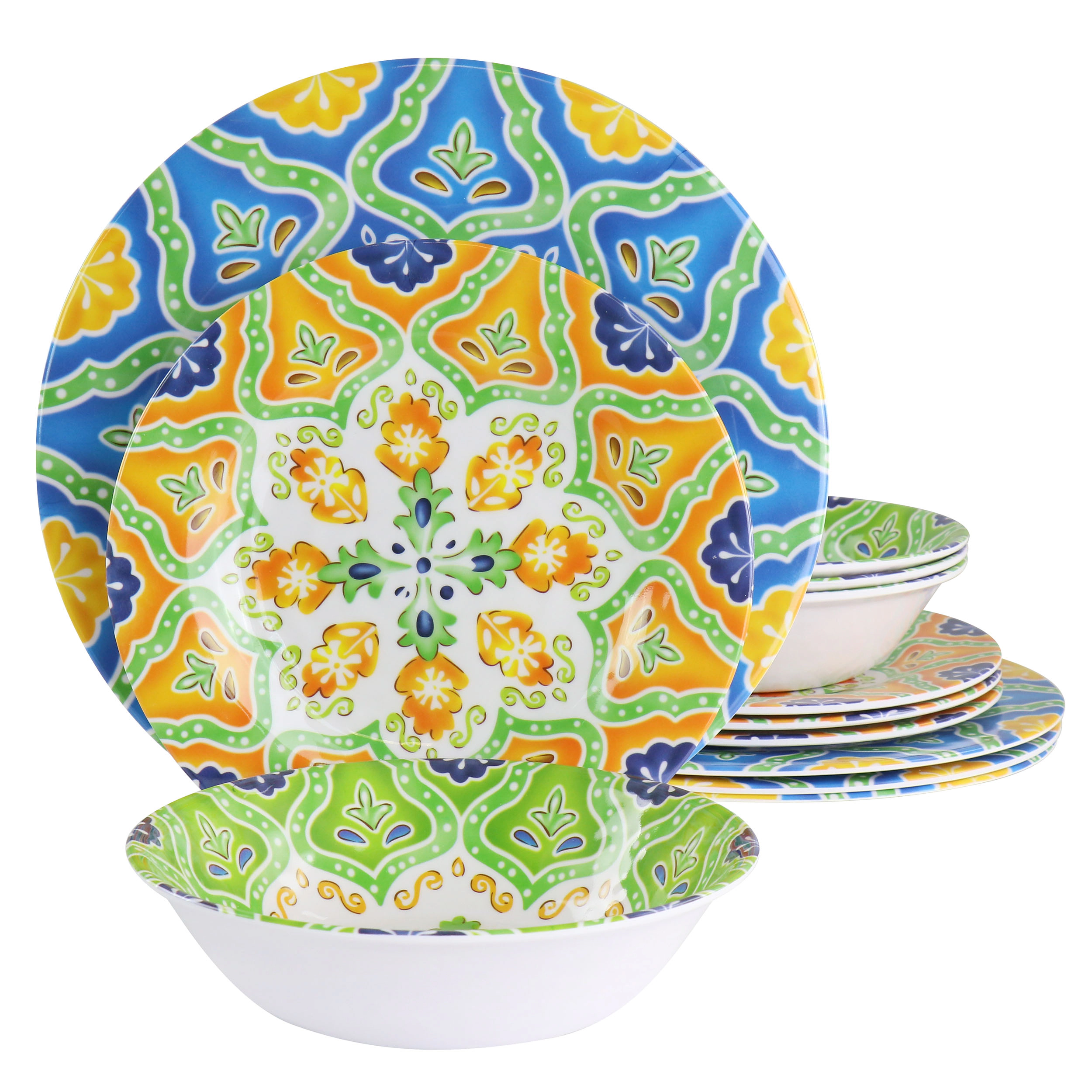 Elama Stapanya 12 Piece Melamine Dinnerware Set in Multi