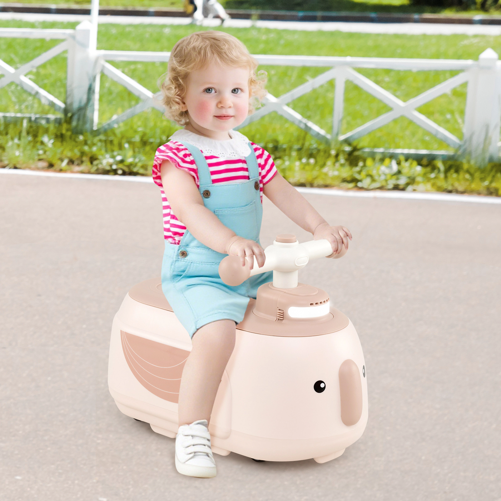 SUGIFT Foot-to-Floor Toddler Ride-On Toy with Trailer and Light Music 55-lb Capacity Ages 12 Months+ Beige