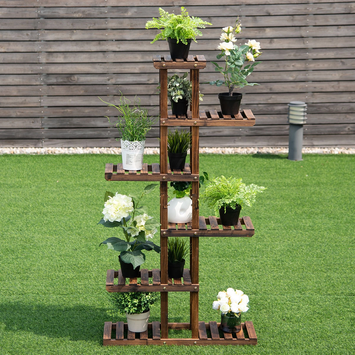 SlickBlue Wooden 6 Tier Plant Stand Hollow Shelf Flower Rack Indoor Outdoor Garden Organizer