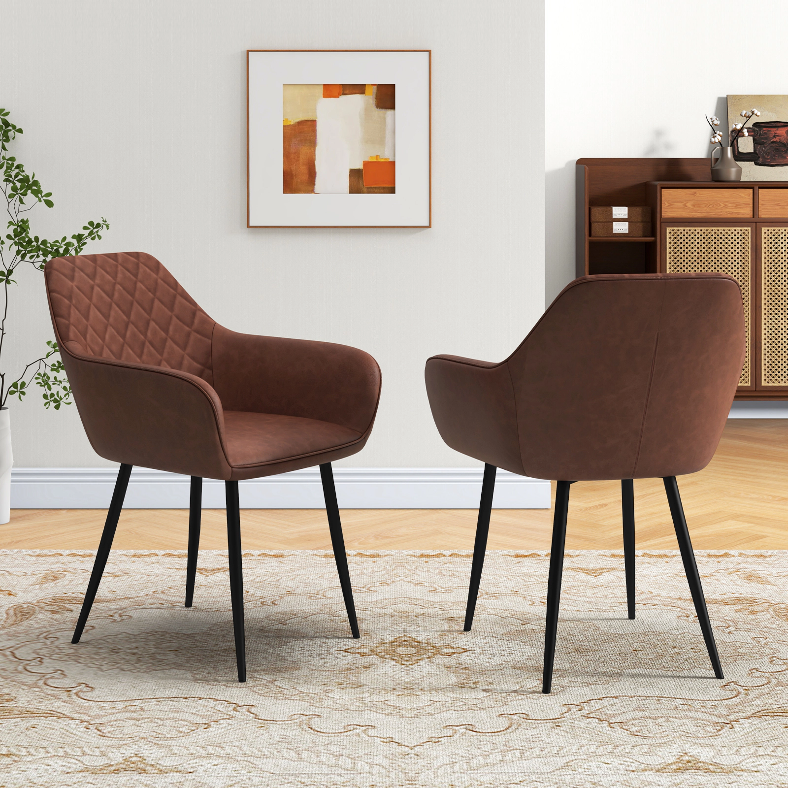 LJG Leisure Dining Chair Set of 2 with Curved Backrest and Wide Seat