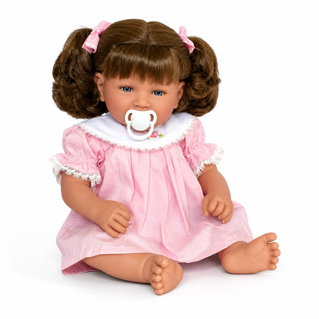 Ann Lauren Dolls® Baby Dimples – 20 Inch Toddler Baby Doll with Brown Hair, Blue Eyes, Pink Smocked Dress & Pacifier