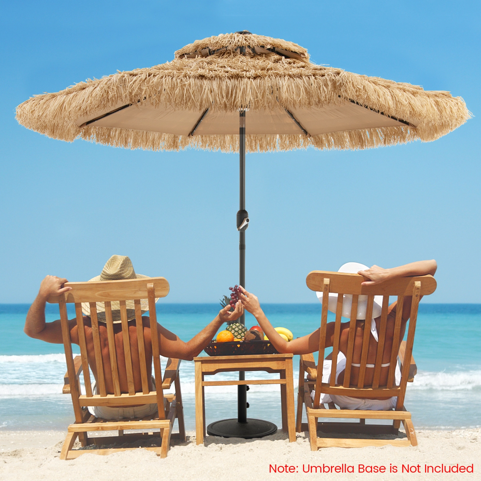 SUGIFT Natural 32 LED Lights and 8 Metal Ribs 9 FT Solar Thatched Tiki Patio Umbrella