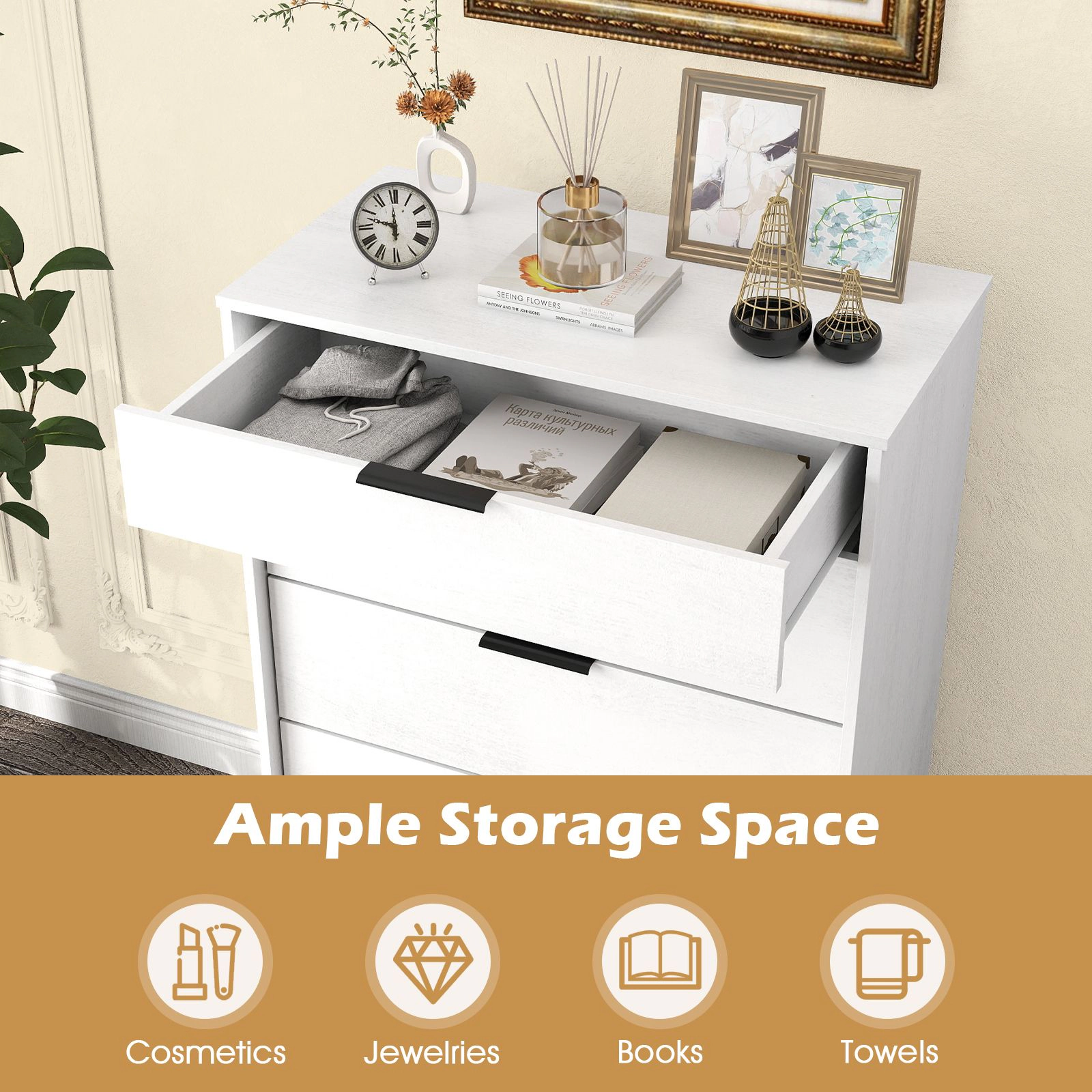 SlickBlue Tall Bedroom Chest of Drawers with Large Storage Space Organizer