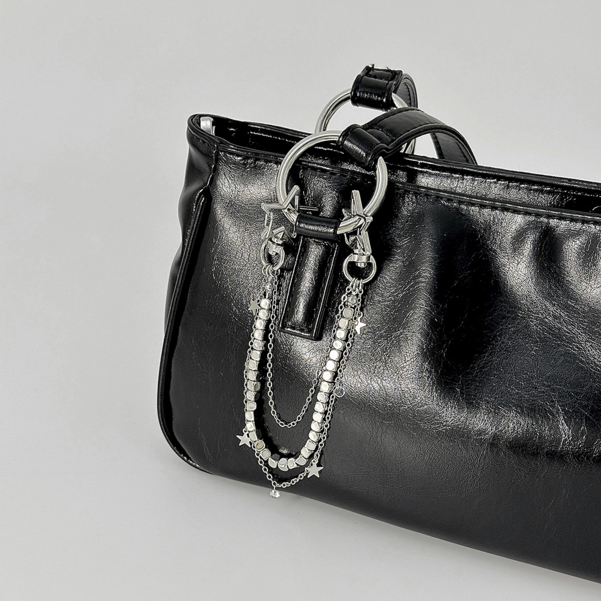 Alilang Women's Star Chain Bag Charm with Layered Silver Tone Chains Dual Clips for Jeans Bags and Keys