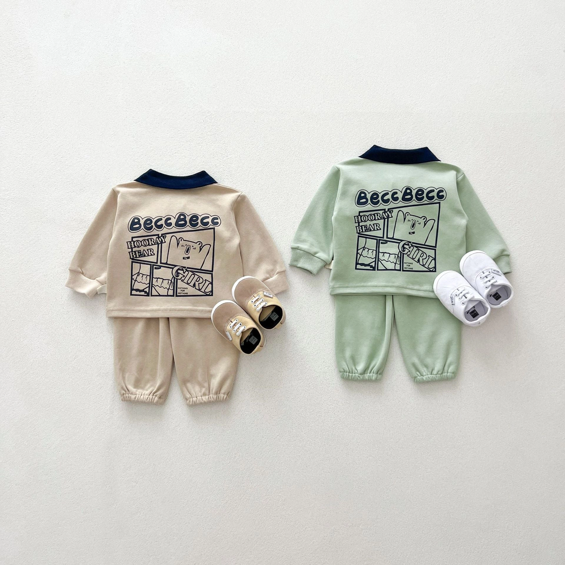 MyKids-USA Casual and Versatile Two-Piece Set: Print Top Polo Pants for Baby Toddlers