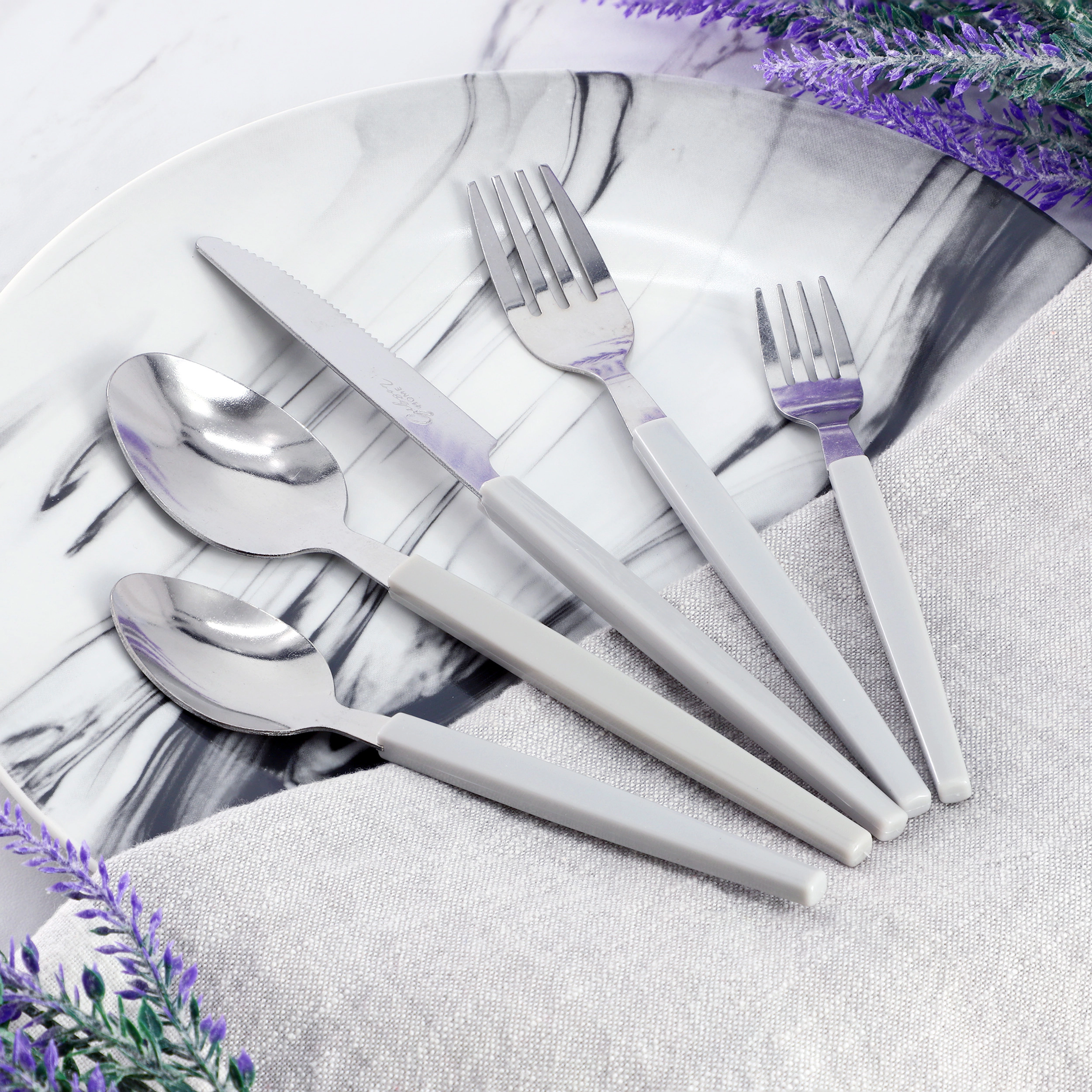 Gibson Home Edzelle 48 Piece Stainless Steel Flatware Set in Gray with Plastic Tray